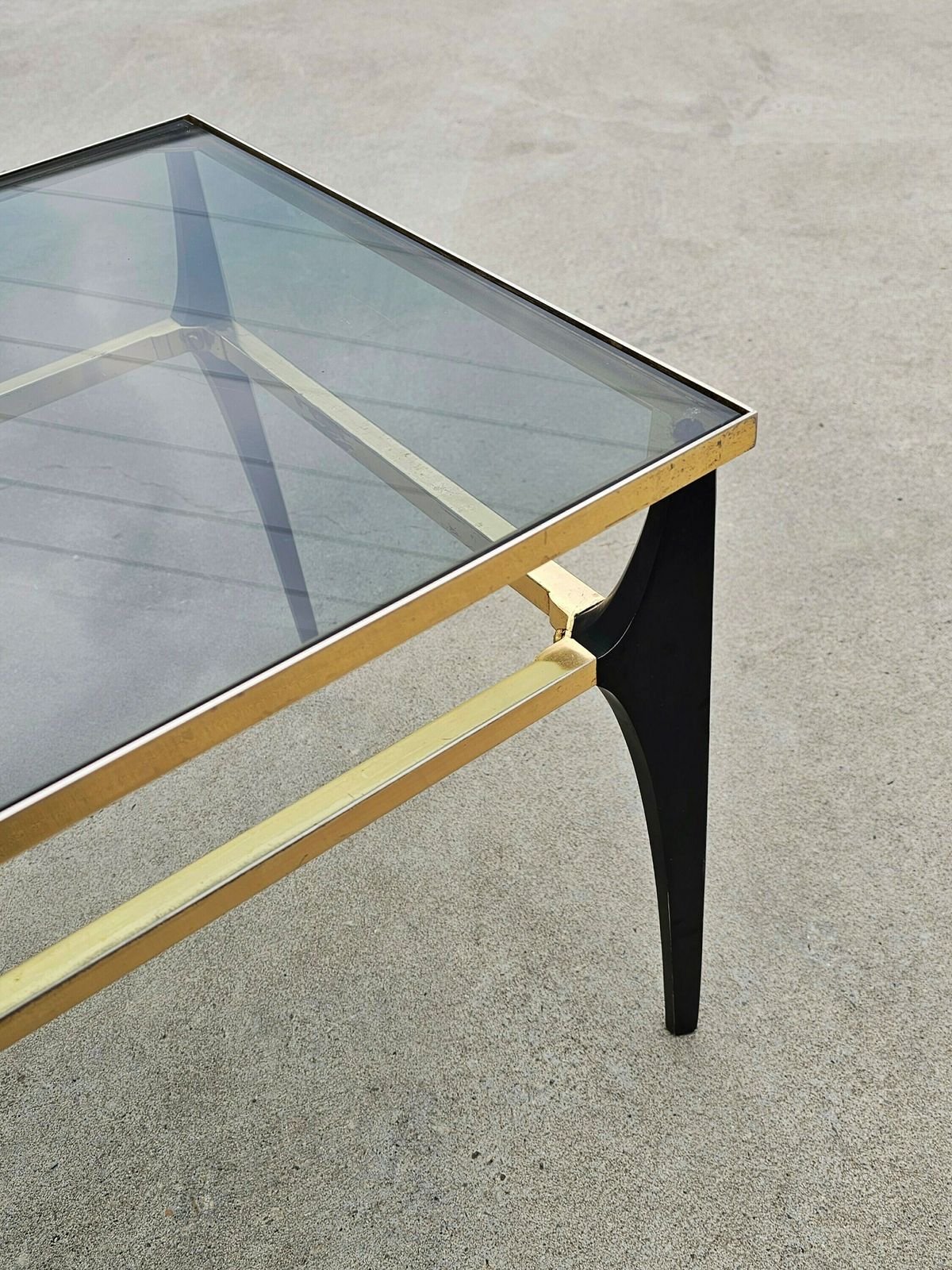 Stilnovo Coffee Table In Gold Plated Steel And Smoked Glass // Made In Italy In 1950s photo vinterior