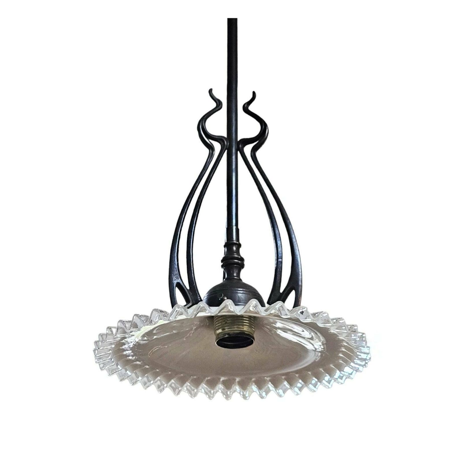 Art Nouveau Pendant Light With Floral Opaline Glass Shade photo for sale