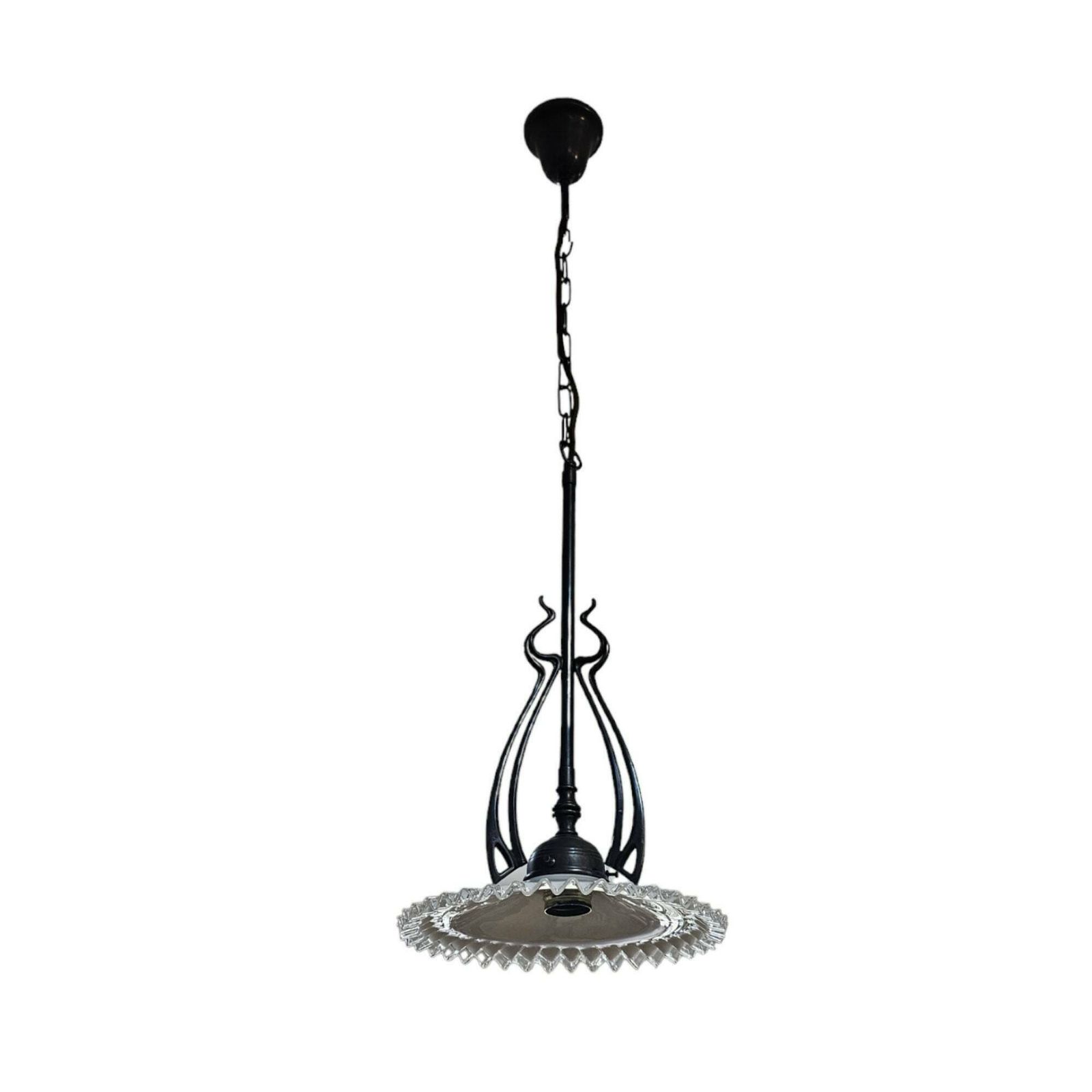 Art Nouveau Pendant Light With Floral Opaline Glass Shade photo Lighting