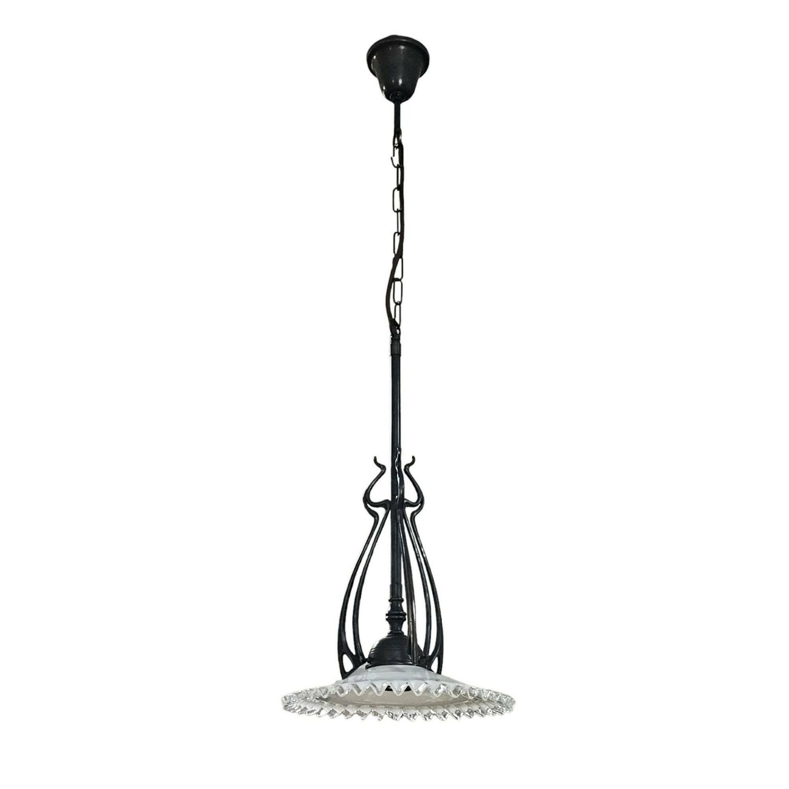 Art Nouveau Pendant Light With Floral Opaline Glass Shade photo 500.0