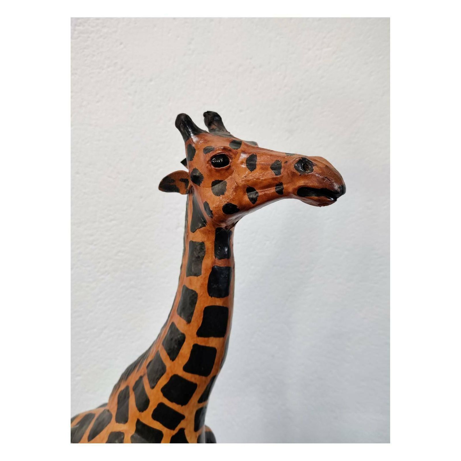 Leather Giraffe Figurine // Painted Leather Giraffe Sculpture// Mid Century Modern Giraffe Sculpture // Made In England In 1950s photo Art