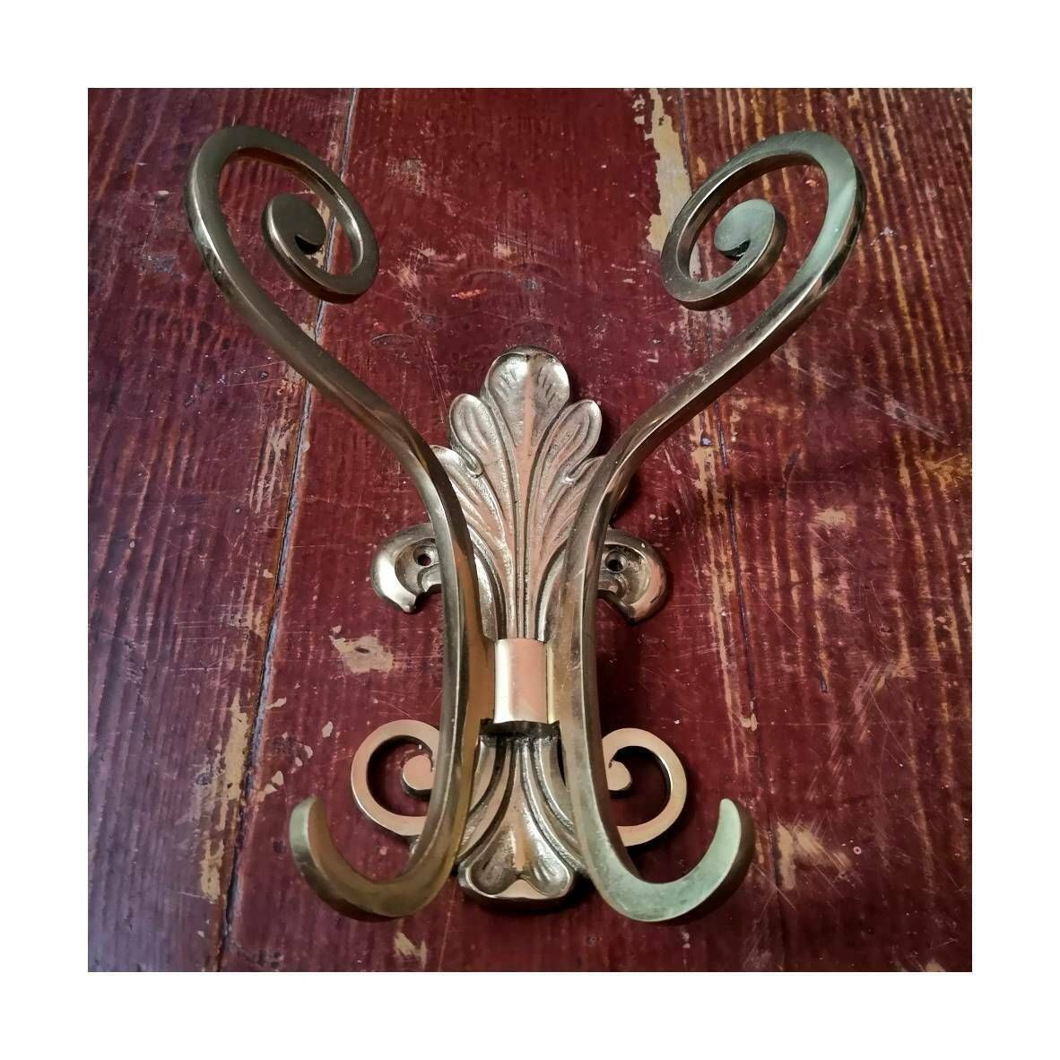 Hollywood Regency Brass Coat Hook // Double Coat Hook In Brass // Large Elegant Double Coat Hook // Made In France In 1950s photo for sale