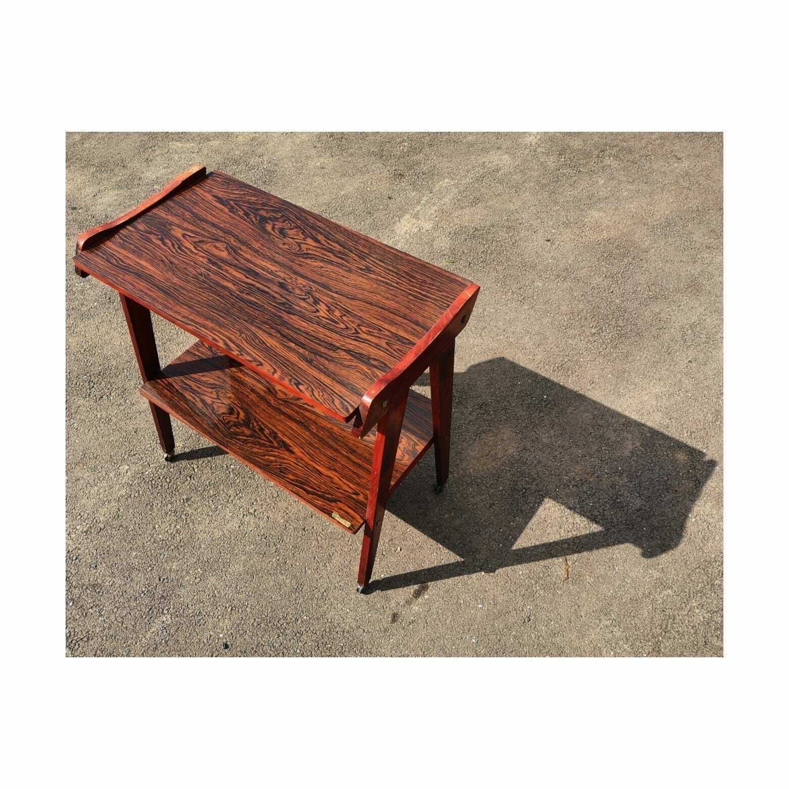 Mid Century Modern Tv Stand On Wheels / Beautiful Vintage Tv Stand With Dramatic Veener / Vintage Side Table / Made In Yugoslavia In 1970s