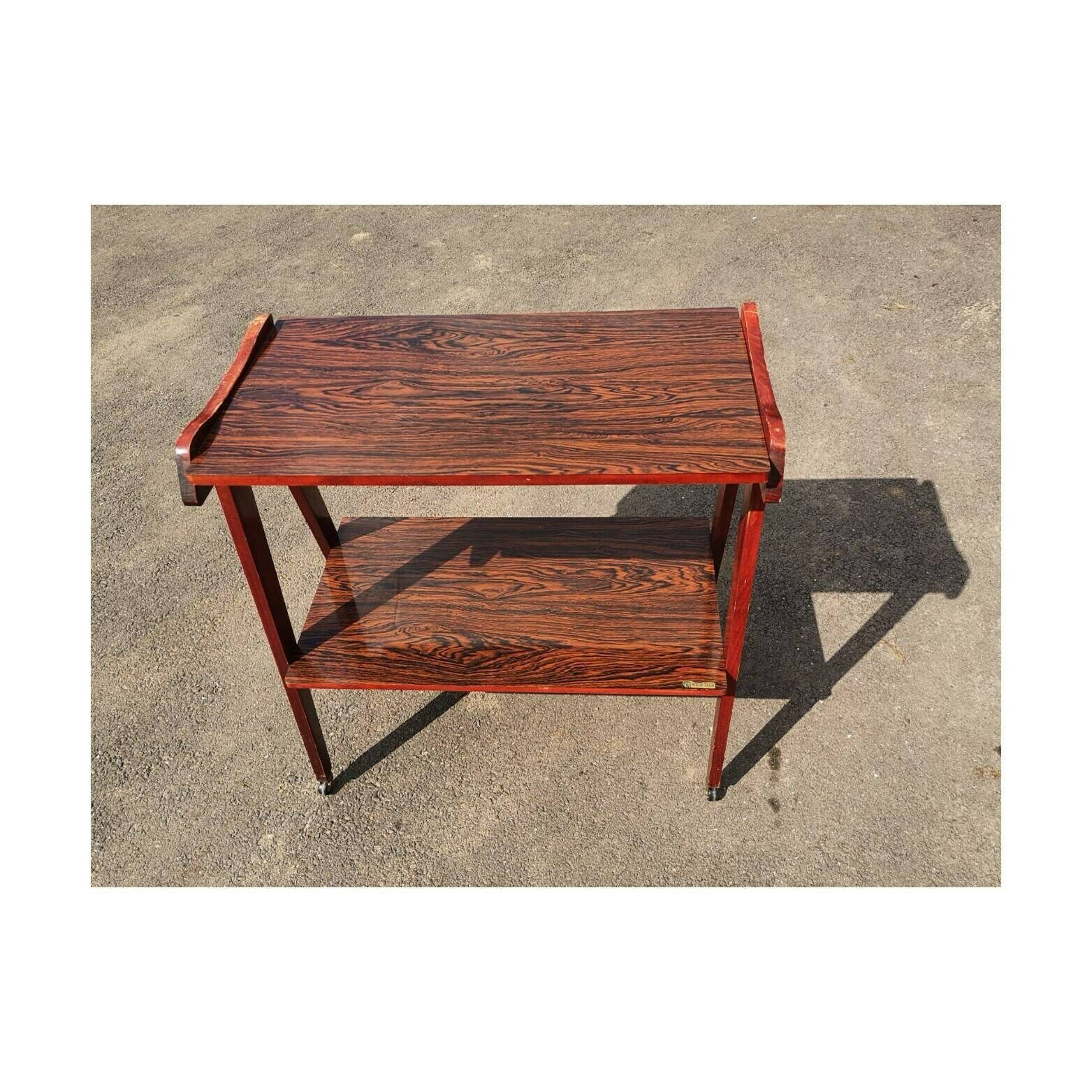 Mid Century Modern Tv Stand On Wheels / Beautiful Vintage Tv Stand With Dramatic Veener / Vintage Side Table / Made In Yugoslavia In 1970s photo 300.0
