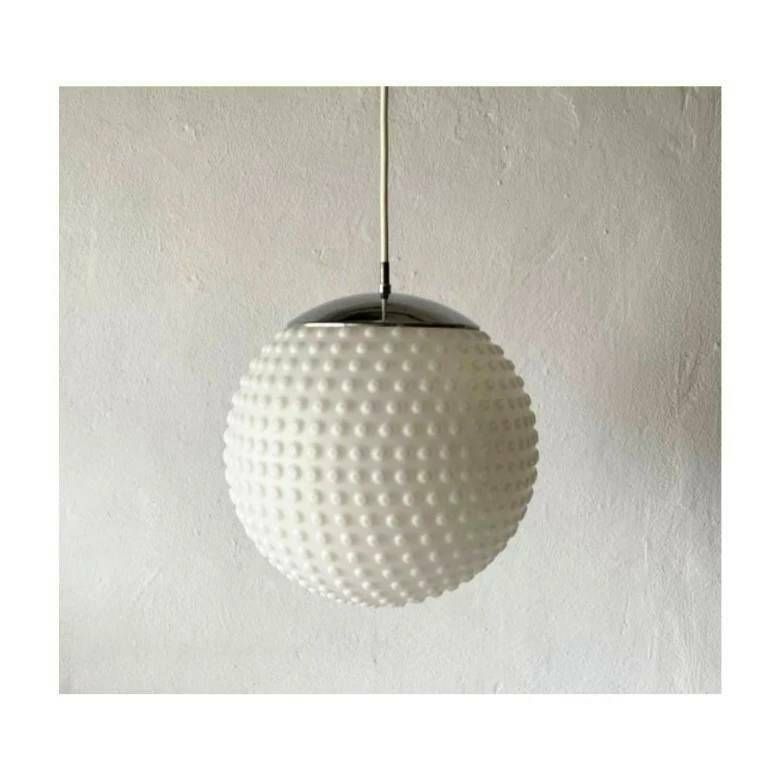 Space Age Opaline Glass Pendant Light By Rolf Kruger For Staff // Hobnail Globe Opaline Glass Pendant // Made In West Germany In 1970s