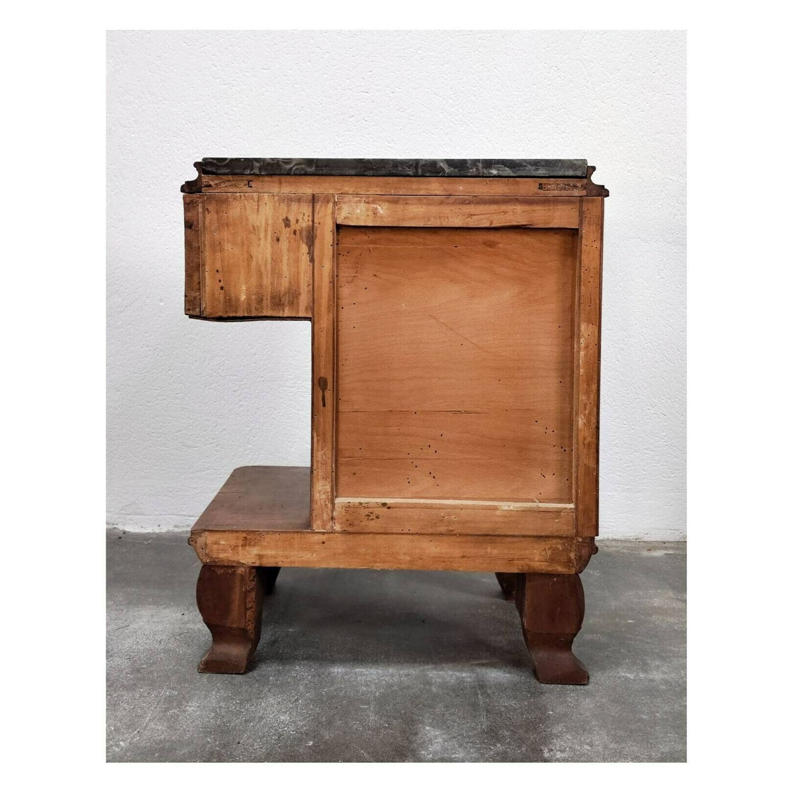 Pair Of Lixurious Art Deco Nightstands With Venetian Baroque Elements / Antique Bedside Tables With Nero Portoro Marble / Italy, 1920s photo Furniture