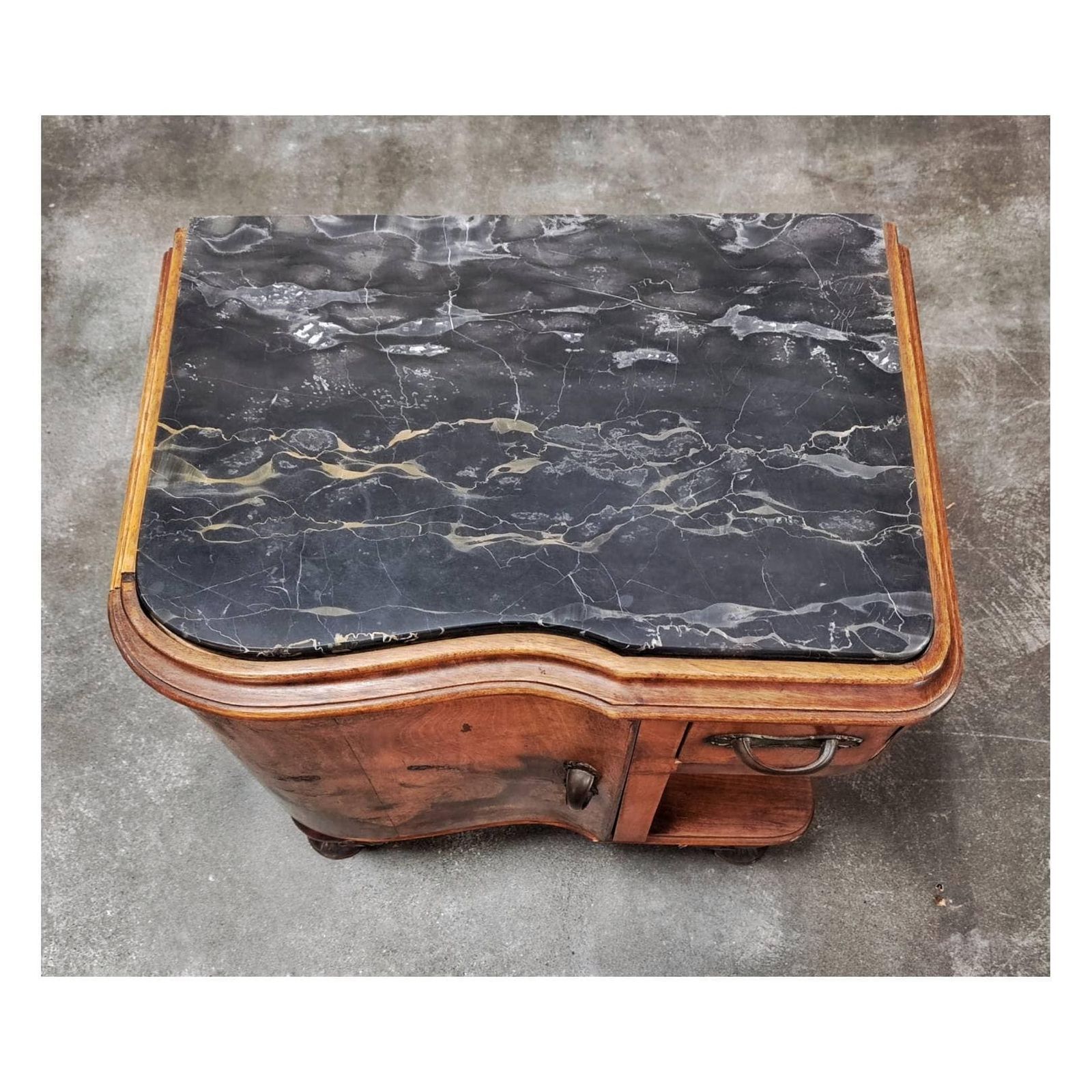 Pair Of Lixurious Art Deco Nightstands With Venetian Baroque Elements / Antique Bedside Tables With Nero Portoro Marble / Italy, 1920s photo buy