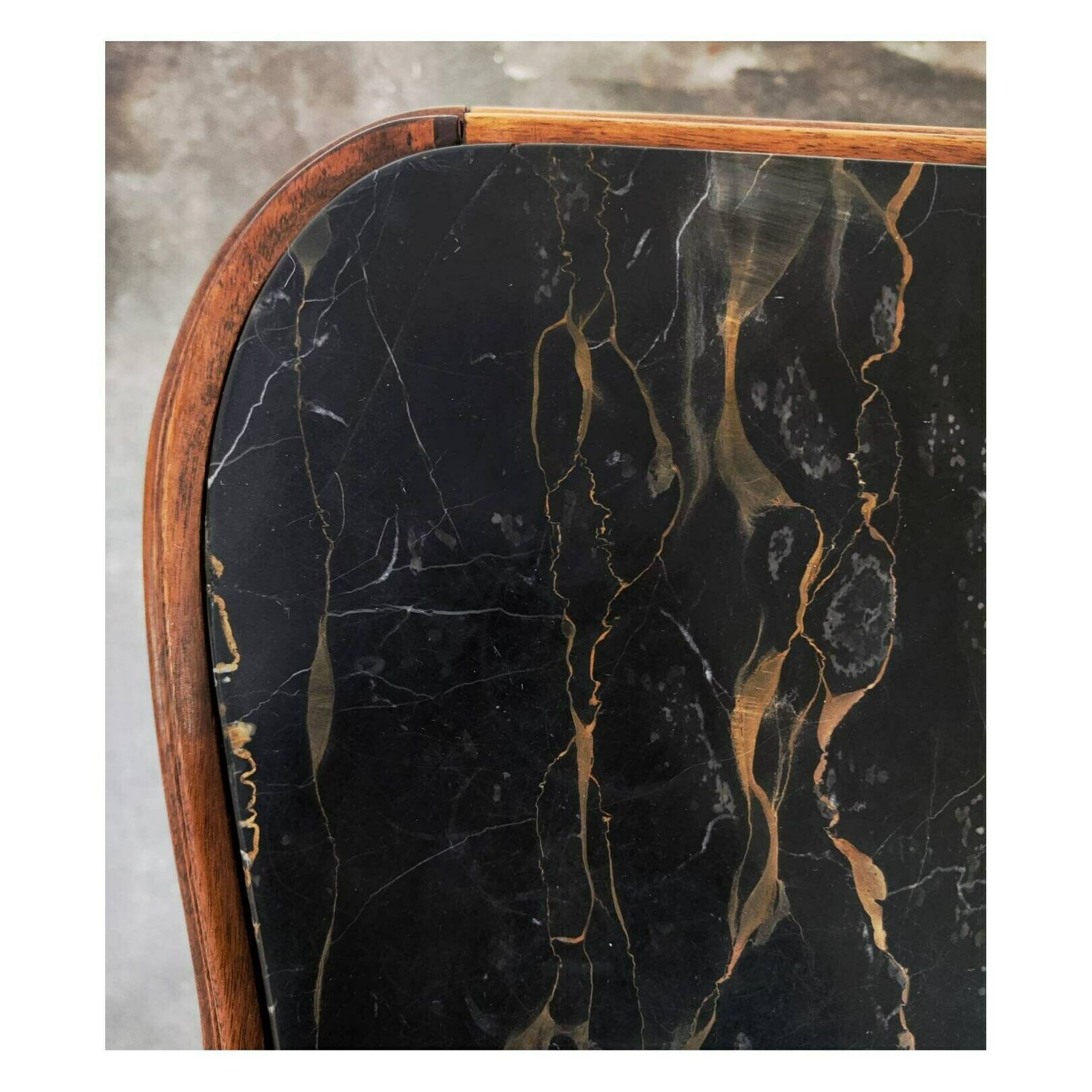 photo for sale Pair Of Lixurious Art Deco Nightstands With Venetian Baroque Elements / Antique Bedside Tables With Nero Portoro Marble / Italy, 1920s