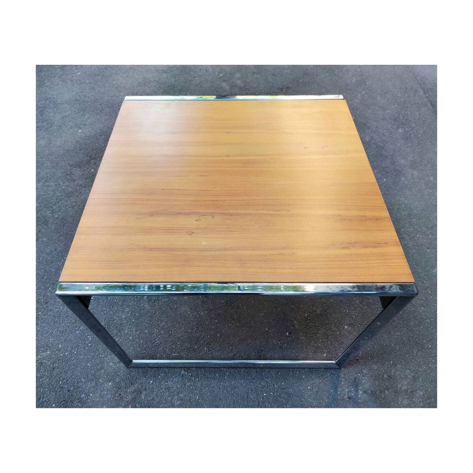 Mid Century Modern Coffee Table / Florence Knoll Style Coffee Table / Minimalist Coffee Table In Wood And Chrome / Made In Germany In 1970s photo 595.0