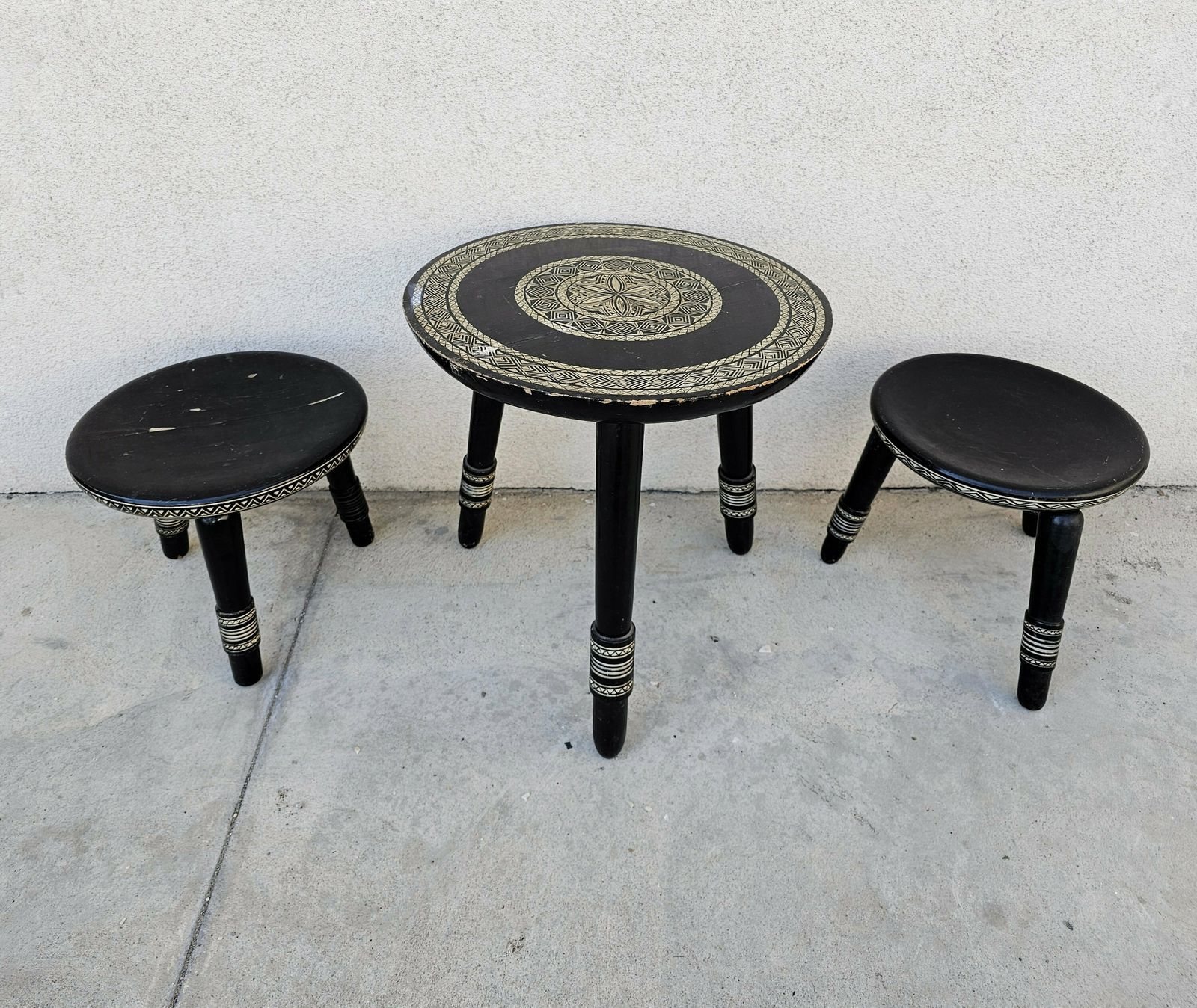 Extremely Rare Antique Wooden Coffee Table With 6 Stools By Ettore Zacchari // Antique Hand Carved Coffee Table // Made In Italy In 1905 photo buy