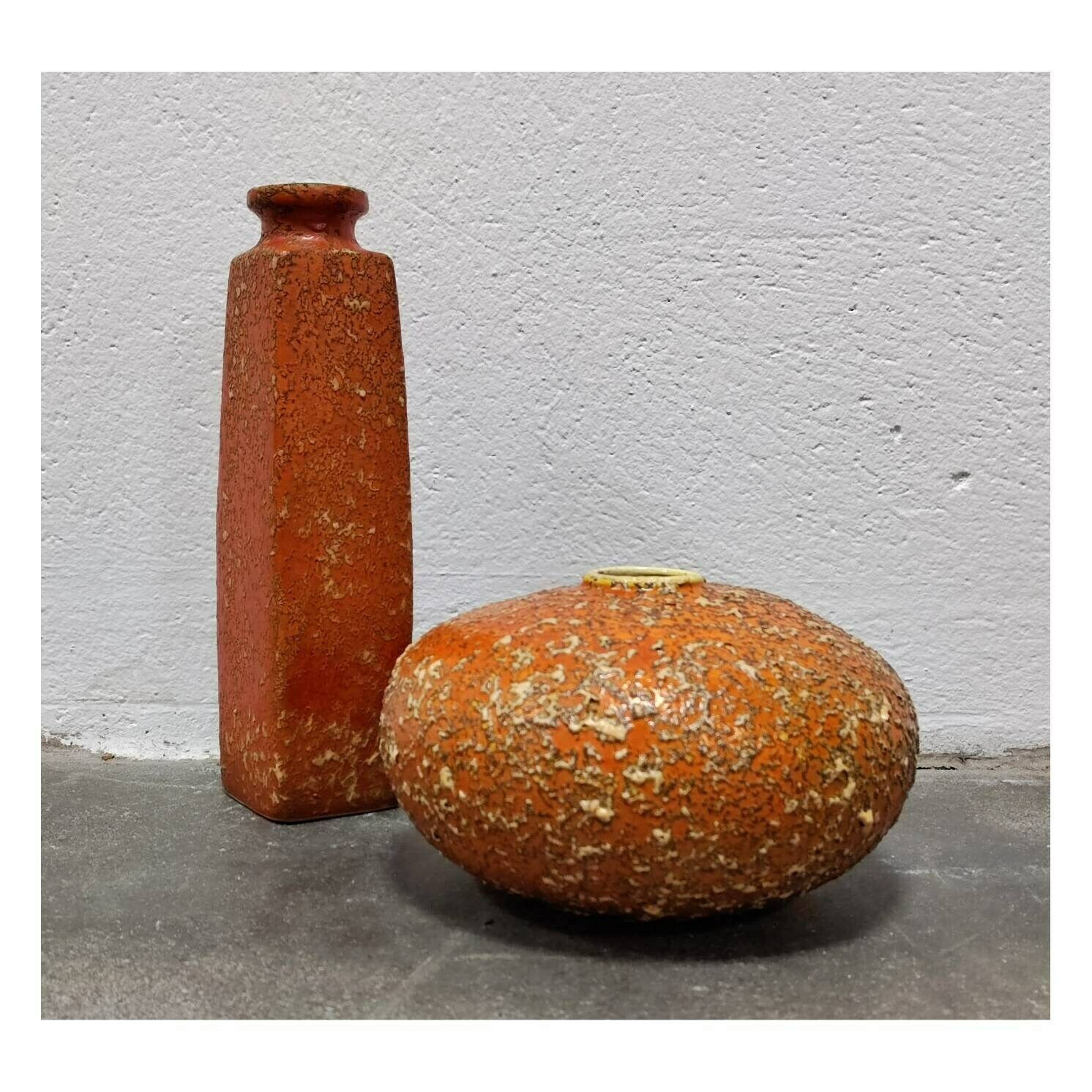 Pair Of Mid Century Modern Fat Lava Glazed Vases // Tofej Pottery  Orange Tofej Ceramics // Made In Hungary In 1970s photo buy