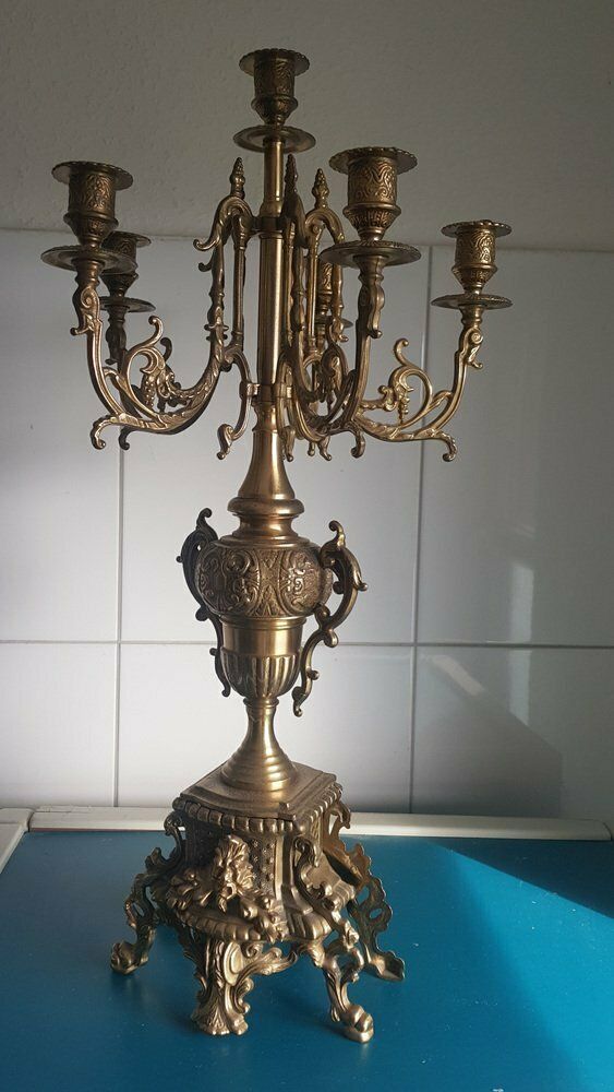 Baroque Six Armed Candle Holder Made Of Brass photo for sale