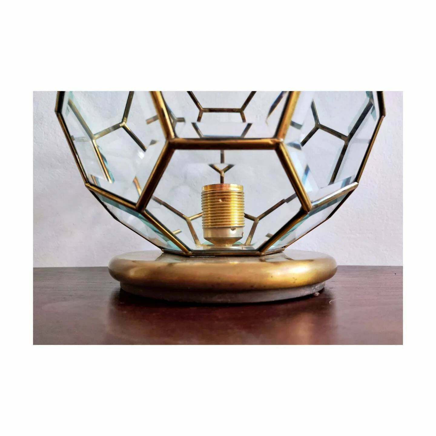 Adolf Loos Style Lamp // Brass And Faceted Glass Table Lamp // Art Deco Lamp // Geometrical Lamp // Made In Austria In 1960s photo buy