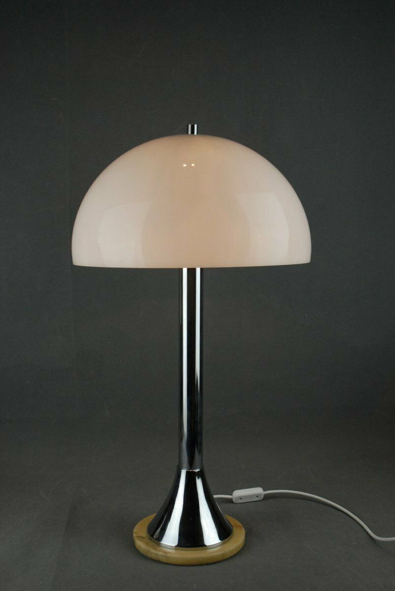Vintage Perspex Chrome & Marble Base Mushroom Table Lamp By Oma Fabbrica Lampadari, Italy, 1960s