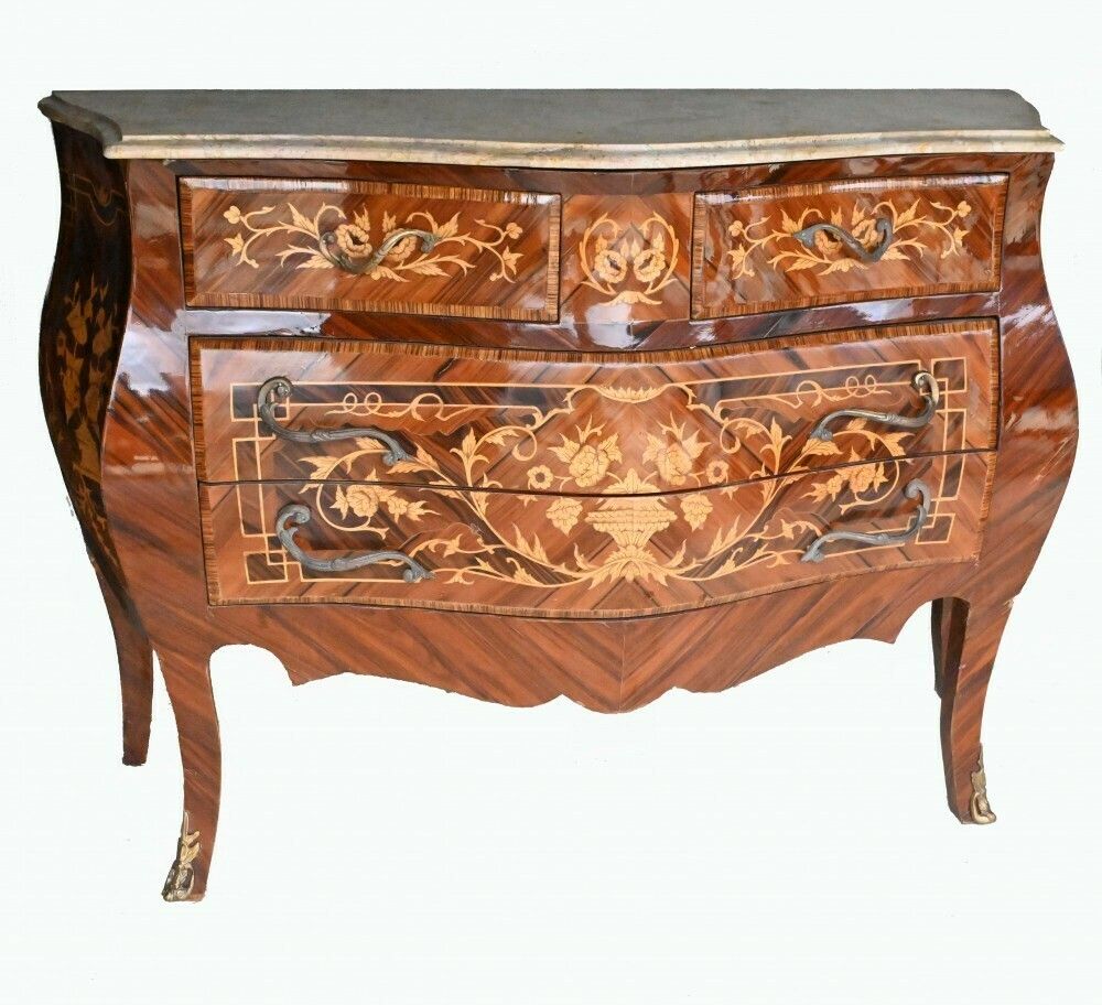 Bombe Chest Of Drawers Empire Commode Marquetry Inlay photo vinterior