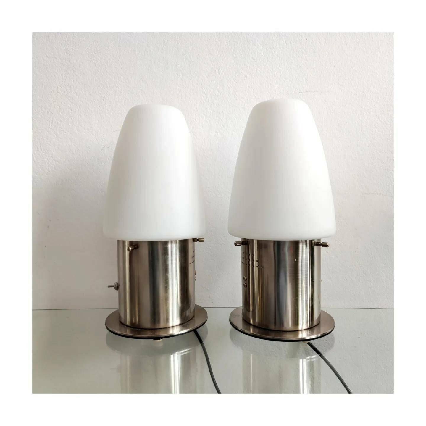 Pair Of Space Age Lamps Shaped As Rockets // Opaline Glass Lamps // Made In West Germany In 1970s