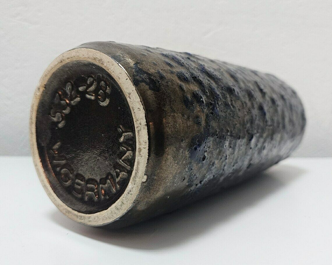 Vintage Fat Lava Ceramic Cylindervase In Cobalt Blue And Silver From Scheurich Model 532 28 / Wgp Vase / Made In Germany In 1970s photo for sale