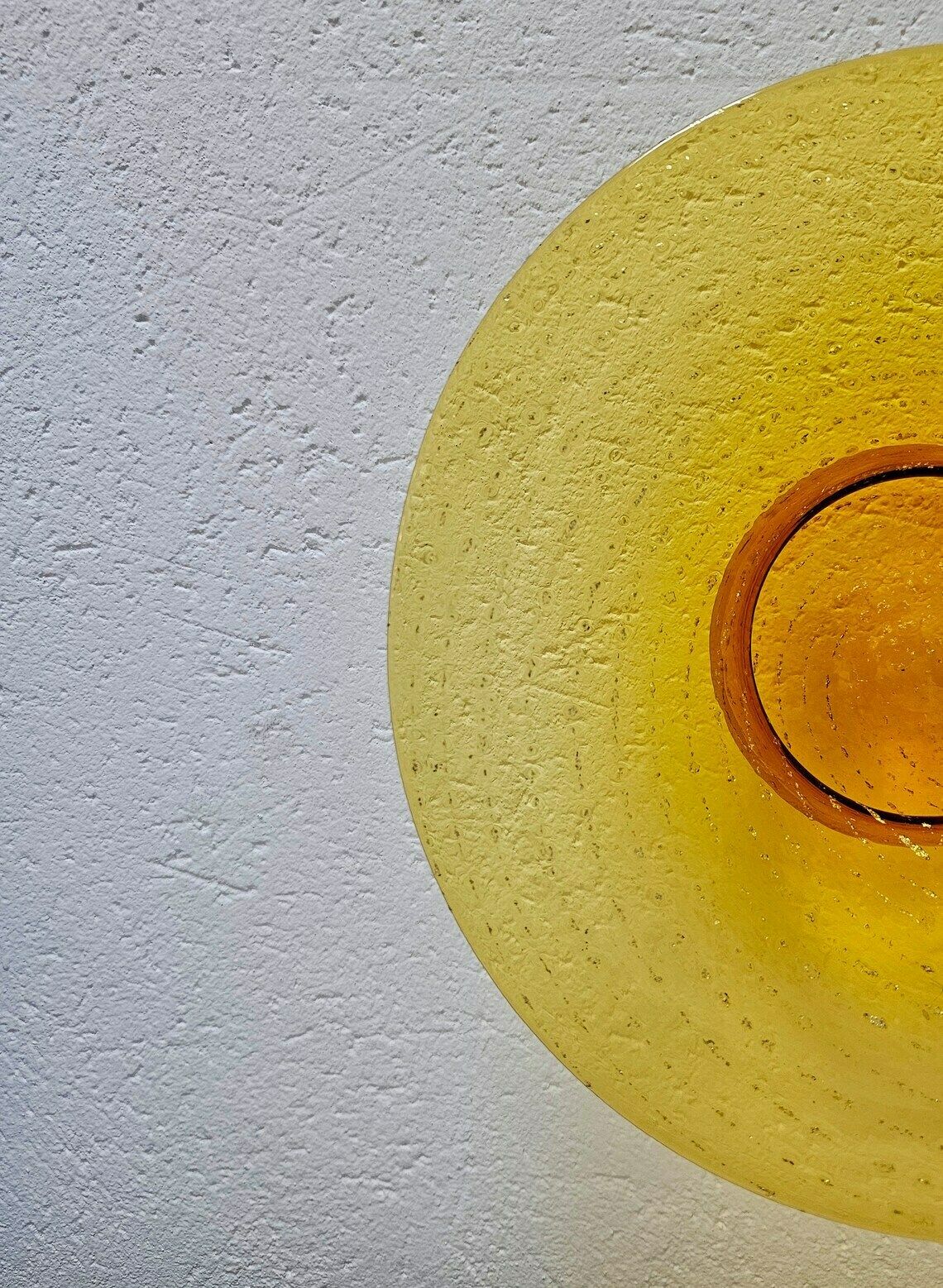Mid Century Modern Yellow Murano Art Glass Decorative Plate With Golden Dust // Made In Italy In 1960s photo for sale