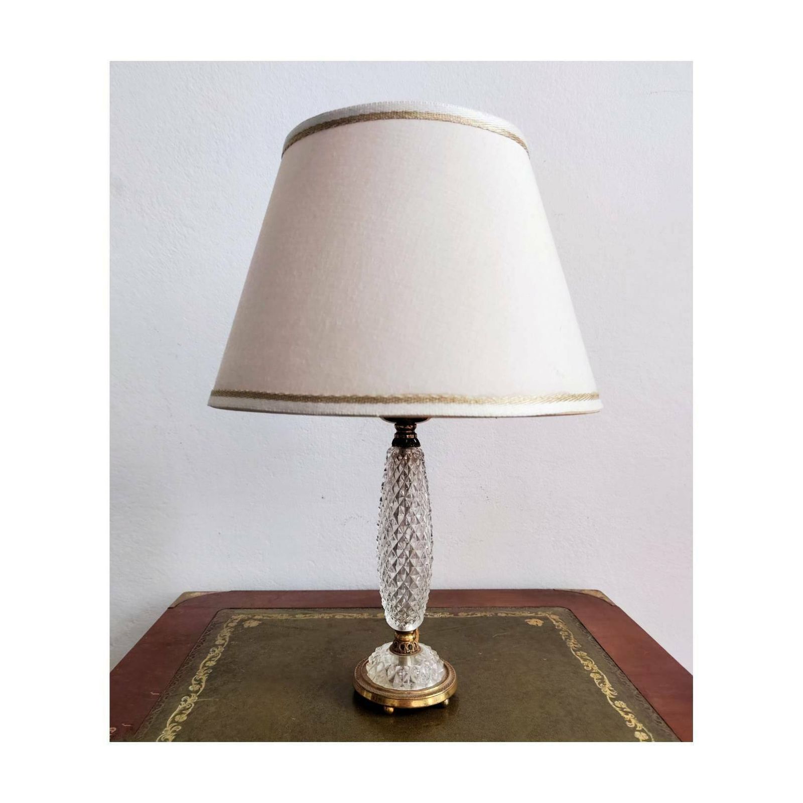 Gilt Bronze And Crystal Bedside Lamps // Diamond Point Crystal Lamps // Hollywood Regency Lamps // Made In Italy In 1950s photo vinterior