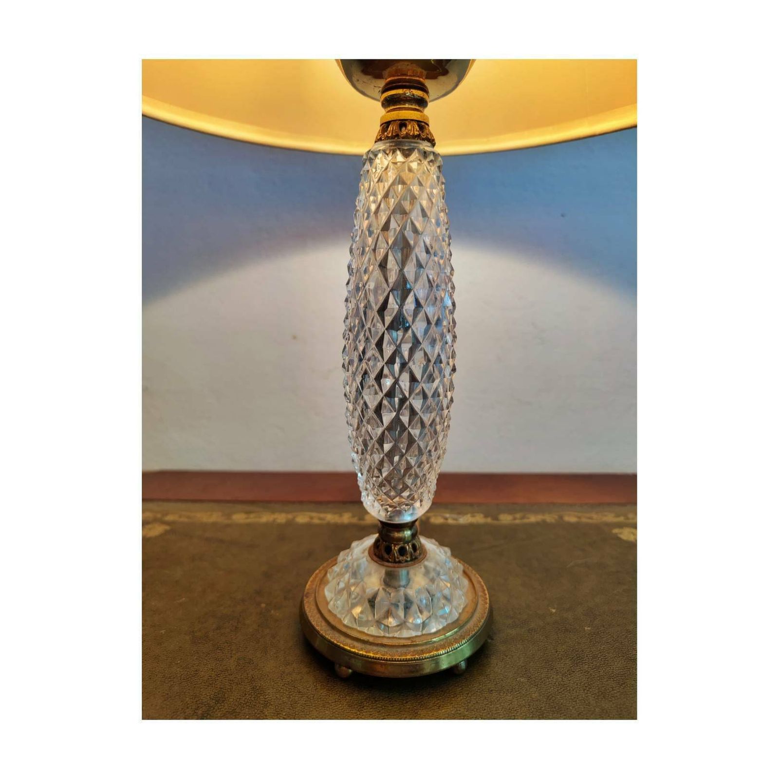 Gilt Bronze And Crystal Bedside Lamps // Diamond Point Crystal Lamps // Hollywood Regency Lamps // Made In Italy In 1950s photo buy