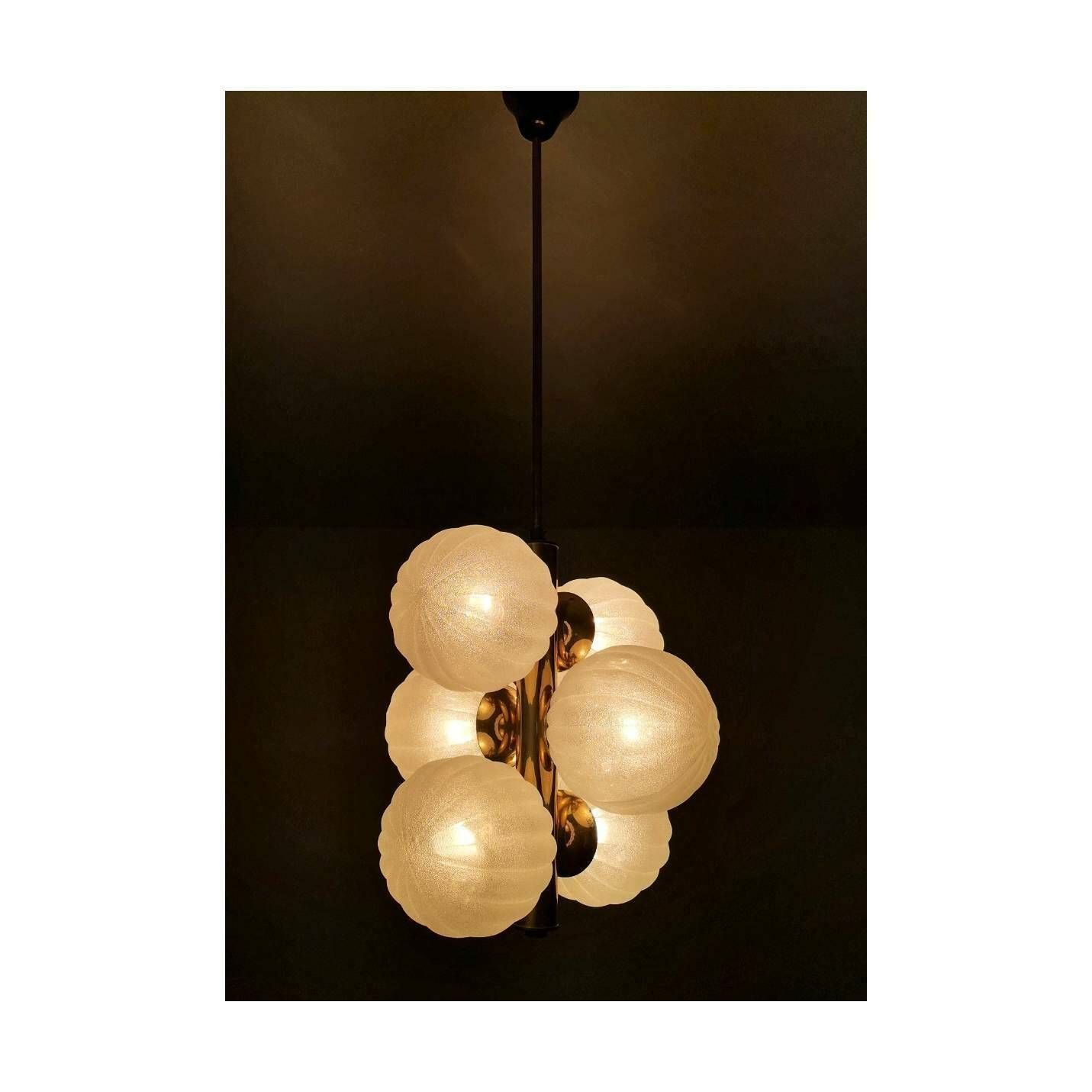 Golden 6 Arm Mid Century Modern Chandelier By Kaiser Leuchten // Golden Sputnik Chandelier // Made In Germany (1960s) photo furniture