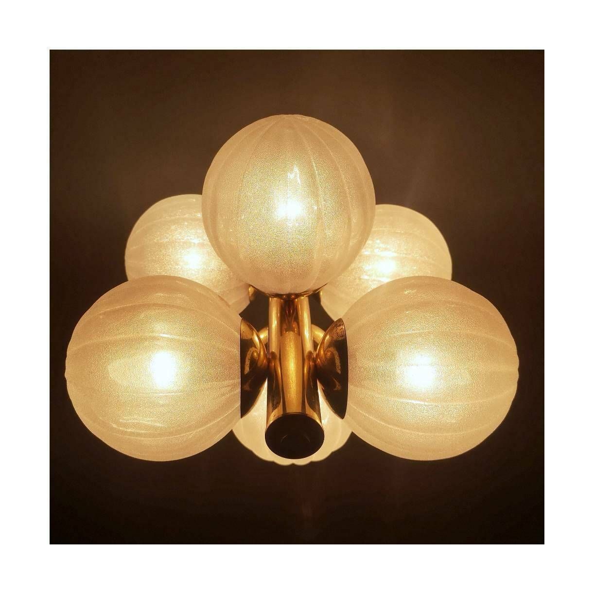 Golden 6 Arm Mid Century Modern Chandelier By Kaiser Leuchten // Golden Sputnik Chandelier // Made In Germany (1960s) photo Lighting