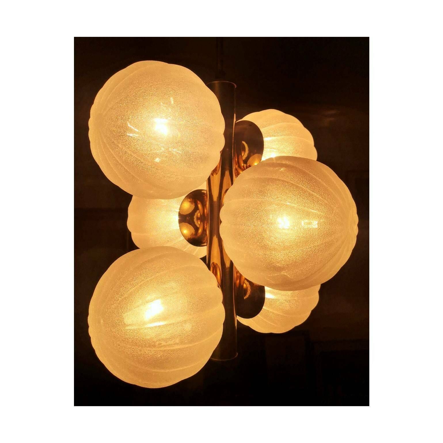 Golden 6 Arm Mid Century Modern Chandelier By Kaiser Leuchten // Golden Sputnik Chandelier // Made In Germany (1960s) photo buy
