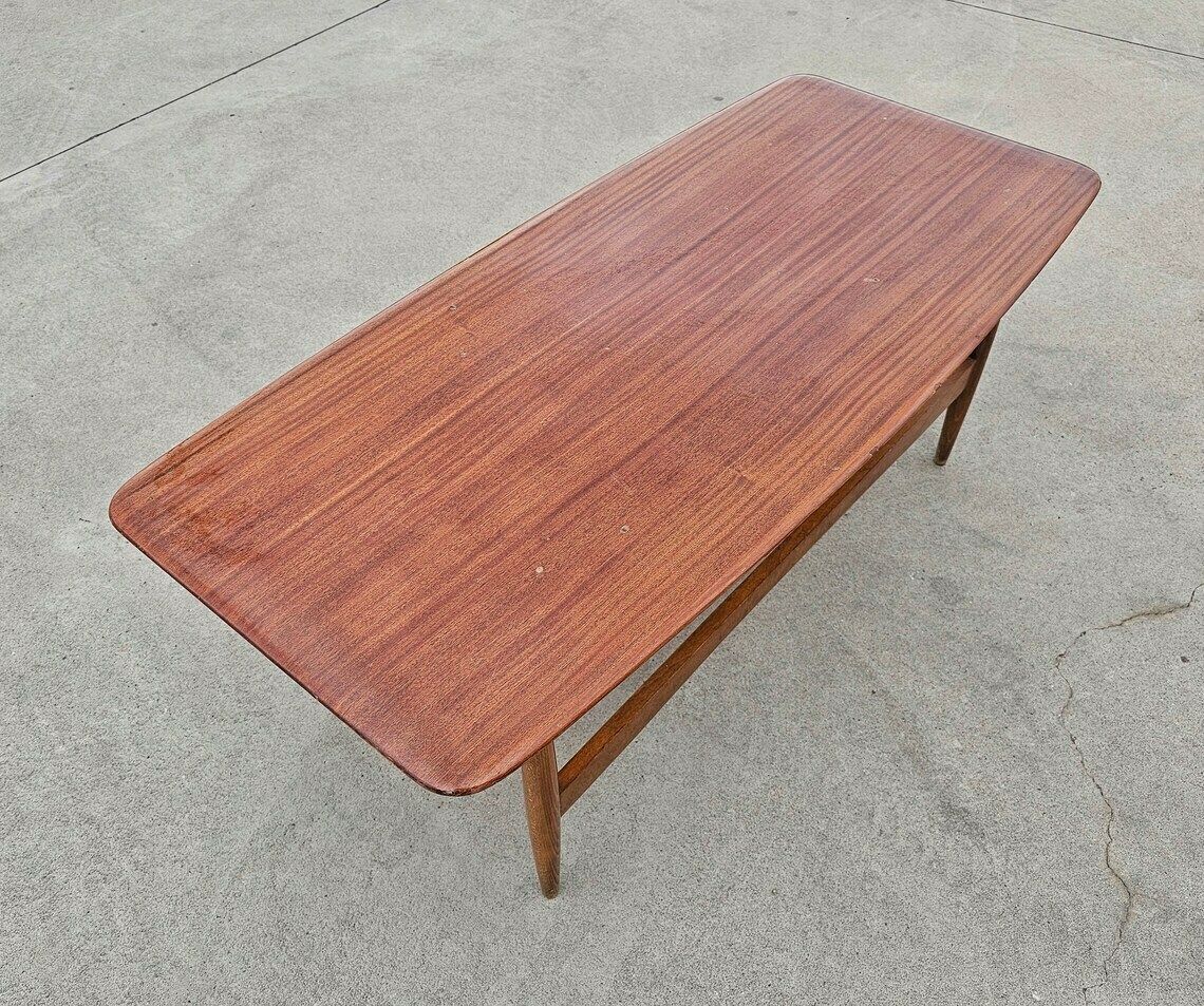 Mid Century Modern Coffee Table In Beech And Mahogany Veneer // Vintage Coffee Table // Made In Germany In 1960s photo vintage