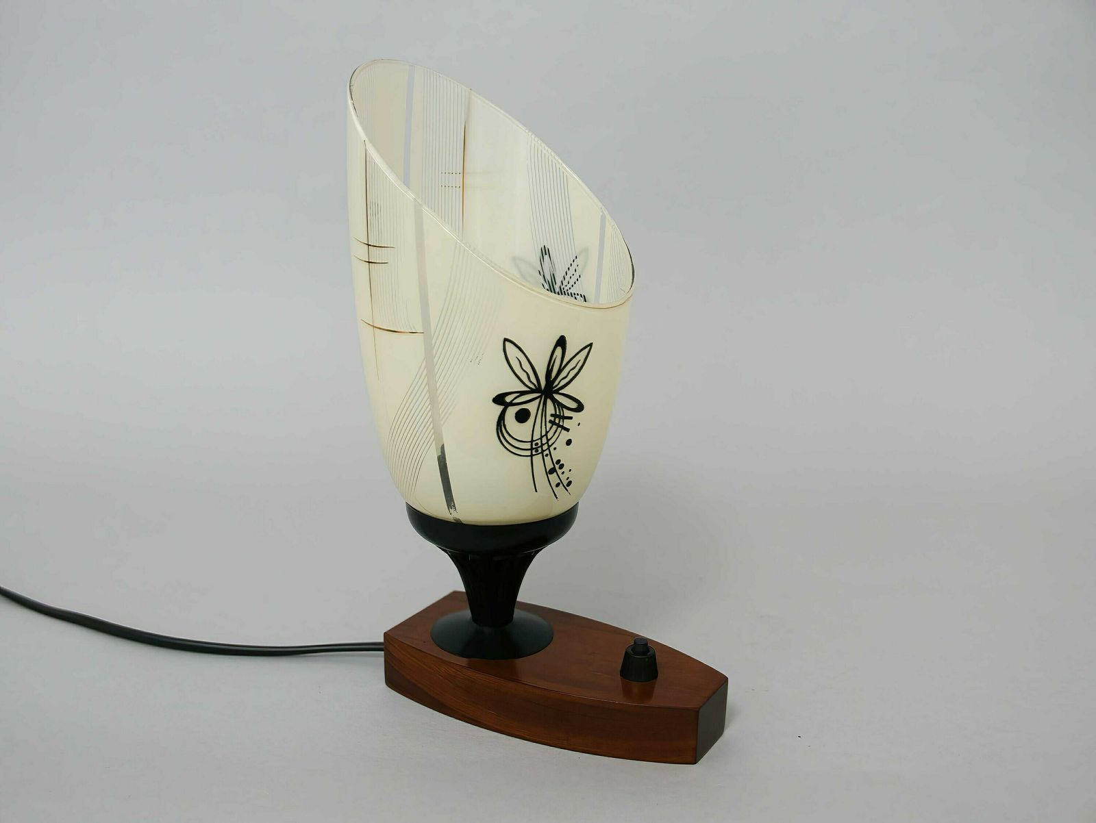 Vintage Mid Century Desk Lamp With Wooden Base & Glass Pendant Shade, Germany, 1950s: Stylish Illumination For Home Decor photo for sale