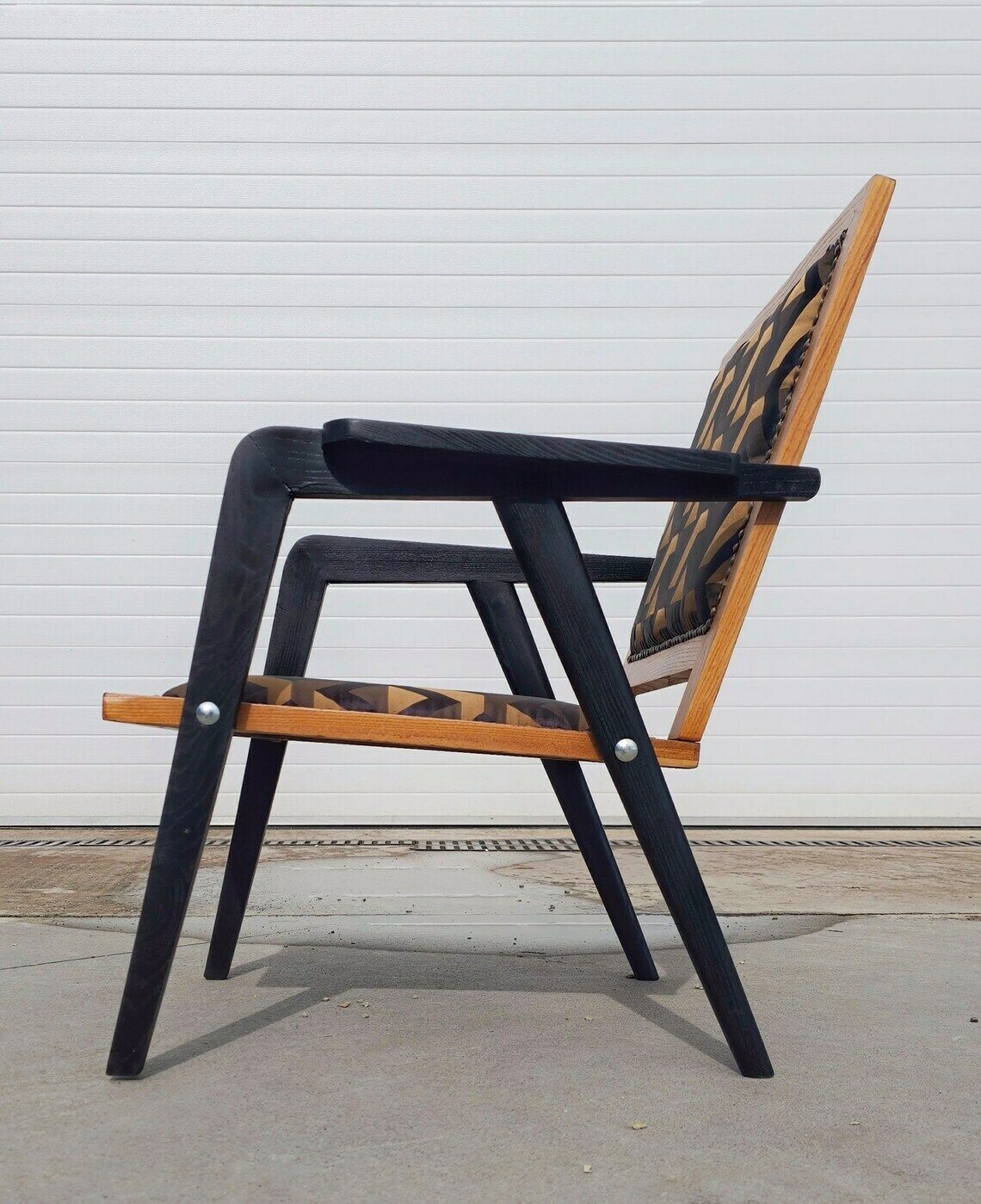 Very Rare Refurbished Mid Century Modern Armchairs In Oak Wood And Jacquard Fabric // Made In Yugoslavia In 1950s photo Furniture