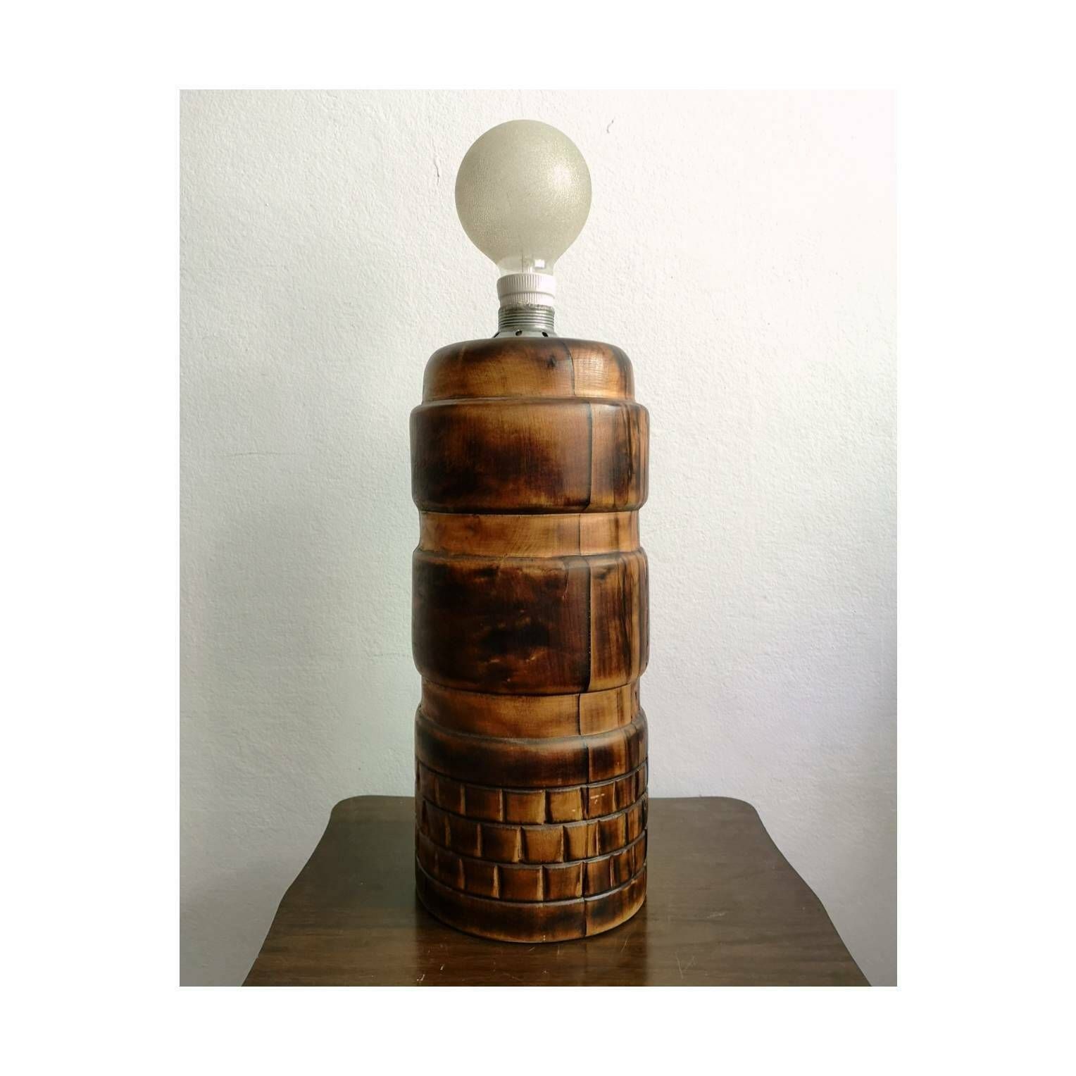 Rare Brutalist Table Lamp By Yugoslav Architect Dusan Dzamonja // Brutalist Timber Table Lamp // Made In Yugoslavia In 1970s