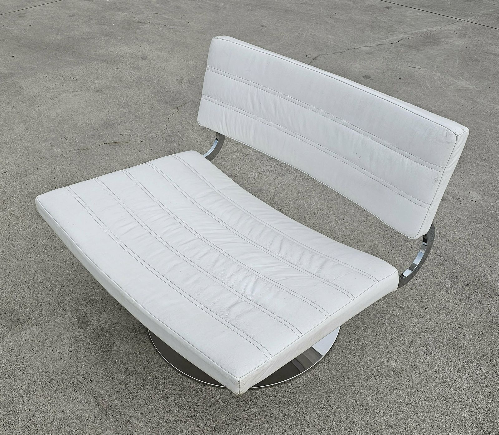 Pair Of Postmodern Swivel Lounge Chairs In White Leather And Chrome // Revolving Lounge Chairs // Made In Italy In 1970s photo buy
