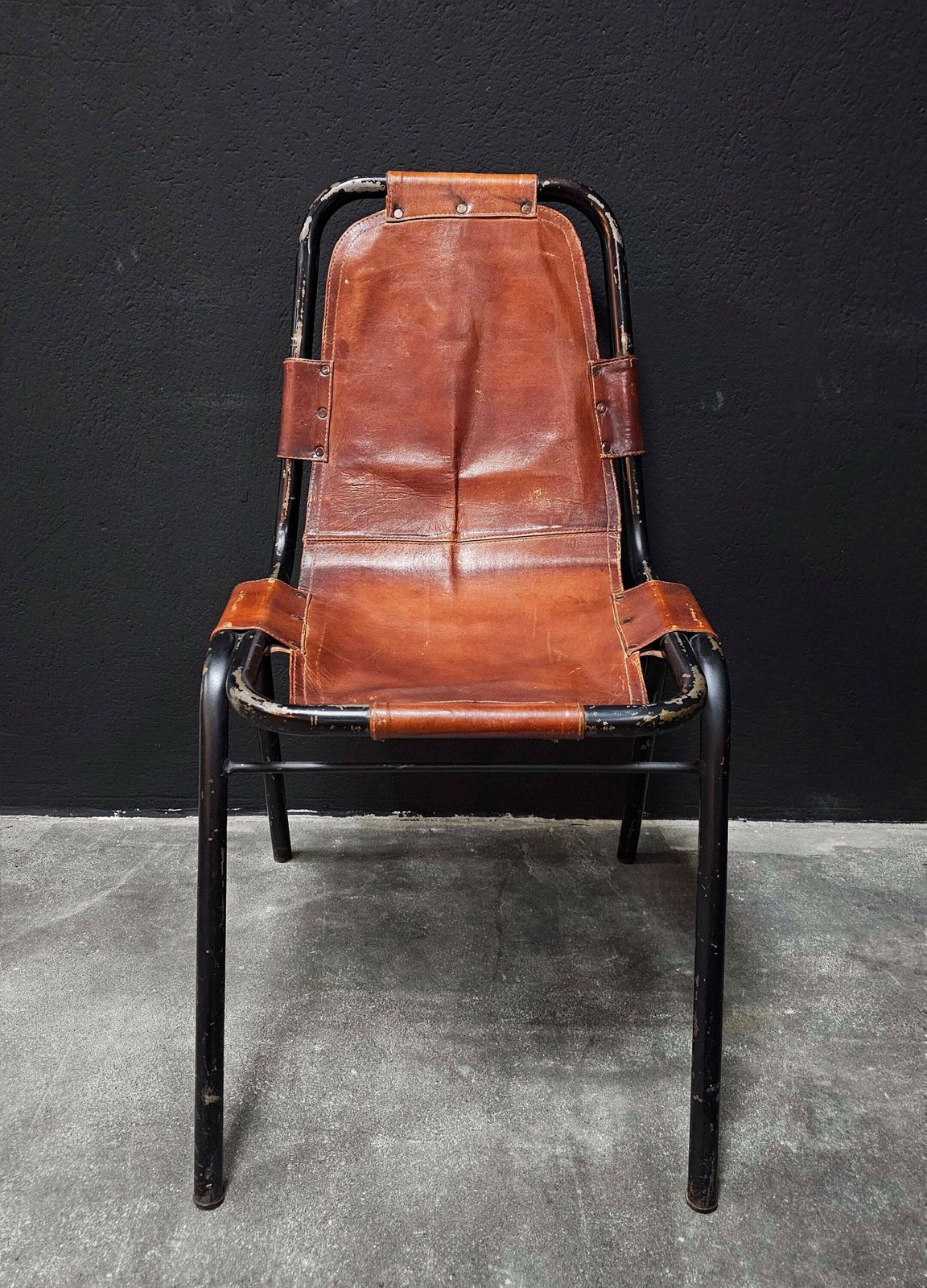 Set Of 3 Bauhaus Chairs "Les Arcs" By Charlotte Perriand, Early Edition // Cognac Leather Dining Chairs // Made In France In 1950s photo vintage