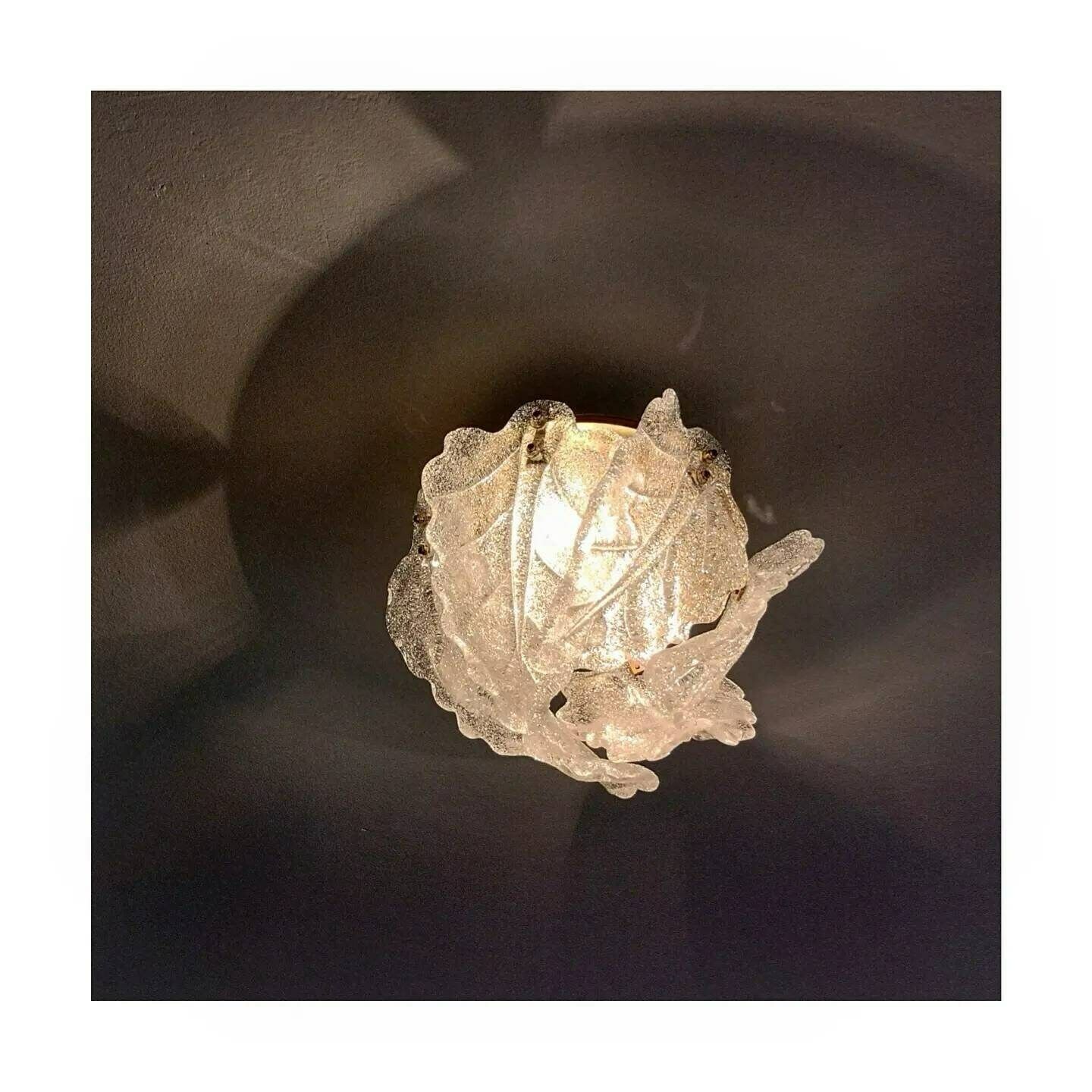 Extremly Rare Zero Quattro Flush Mount With Barovier And Taso Glass Leaves // Murano Glass Flush Mount // Made In Murano // Made In Italy photo for sale