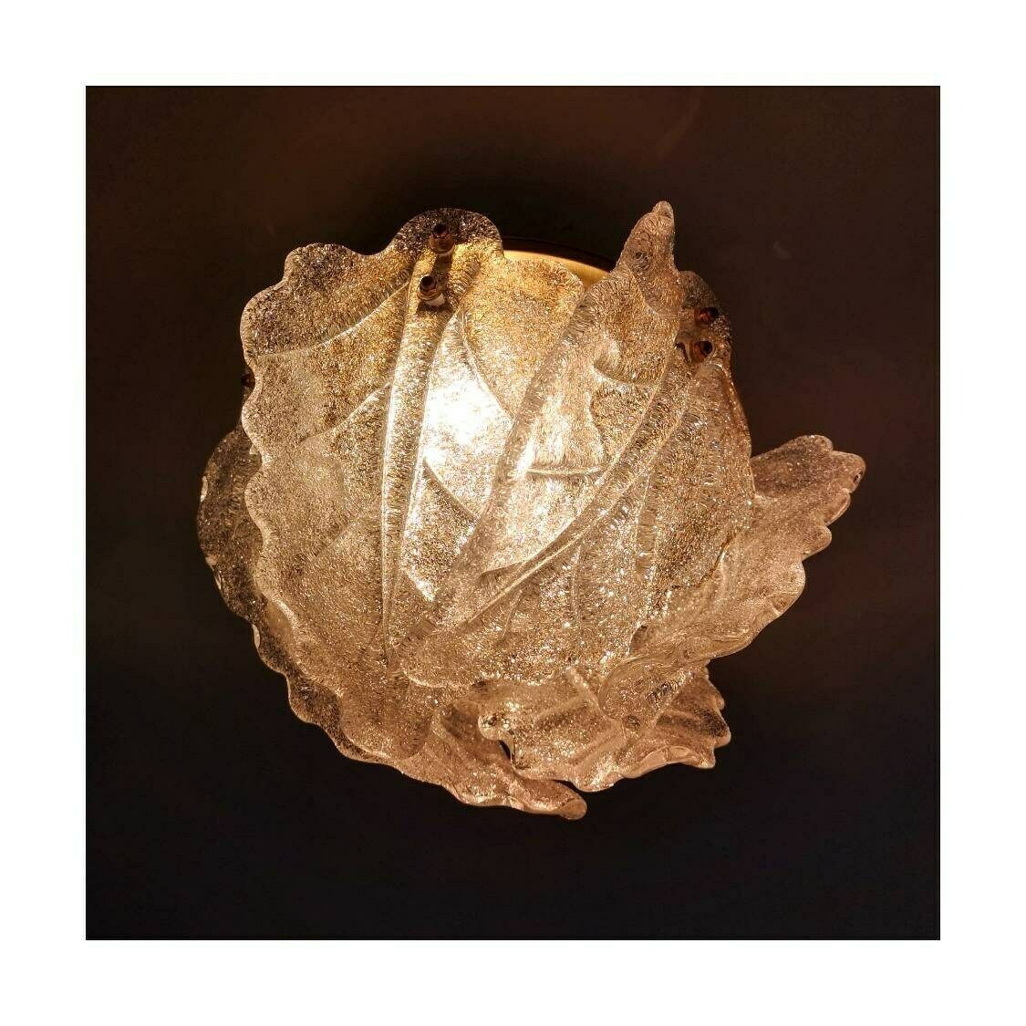 Extremly Rare Zero Quattro Flush Mount With Barovier And Taso Glass Leaves // Murano Glass Flush Mount // Made In Murano // Made In Italy photo buy