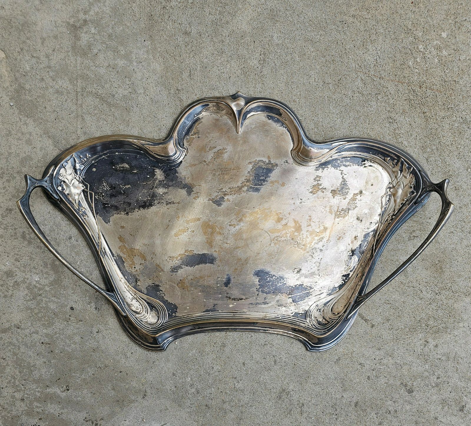 Extra Large Wmf Art Nouveau Silver Plated Waiter's Serving Tray With Floral Relief // Made In Germany In 1910s photo vinterior