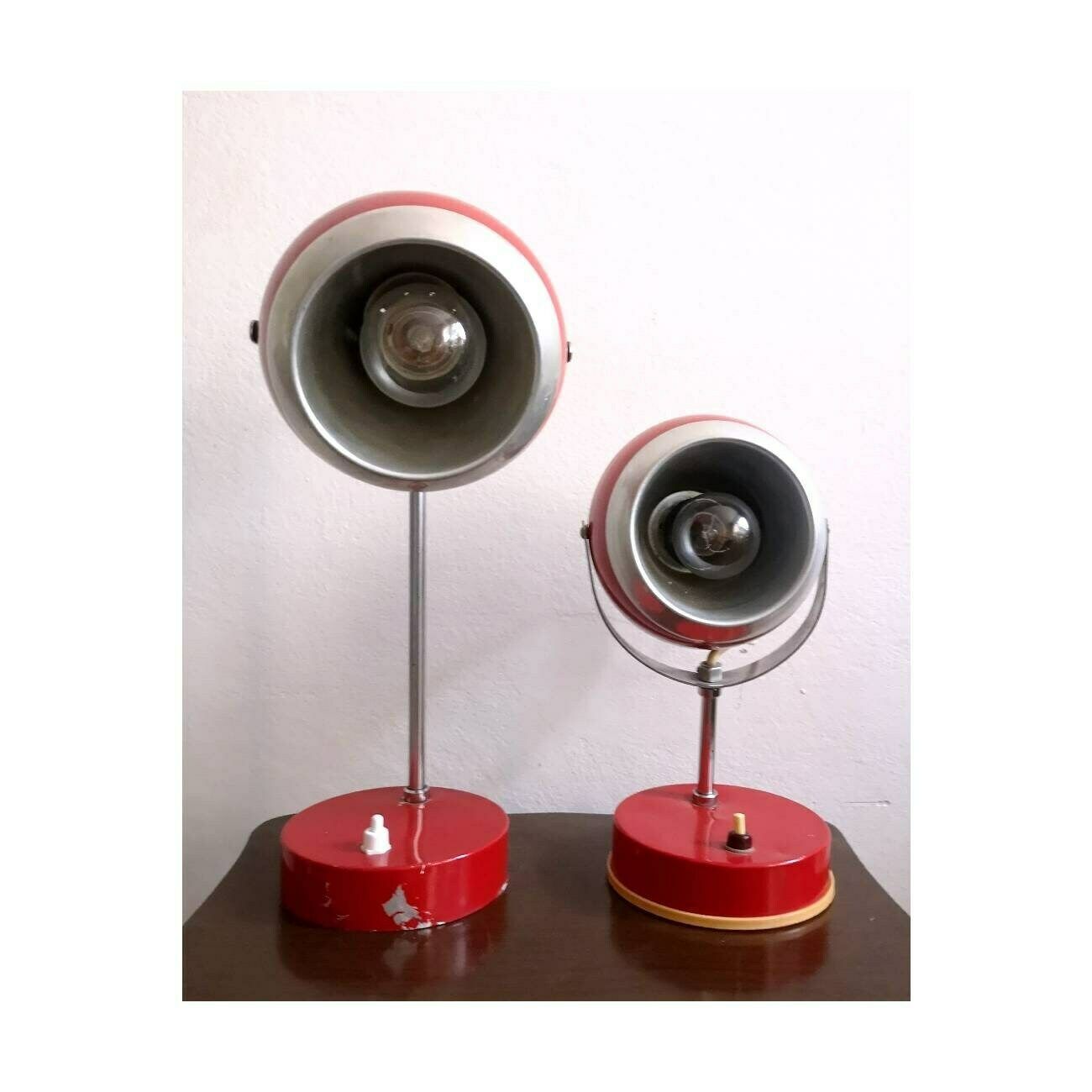 Pair Of Space Age Eyeball Table Lamps // Red Eyeball Lamps // Pair Of Red Table Lamps // Space Age Lamps // Made In Yugoslavia In 1970s photo for sale