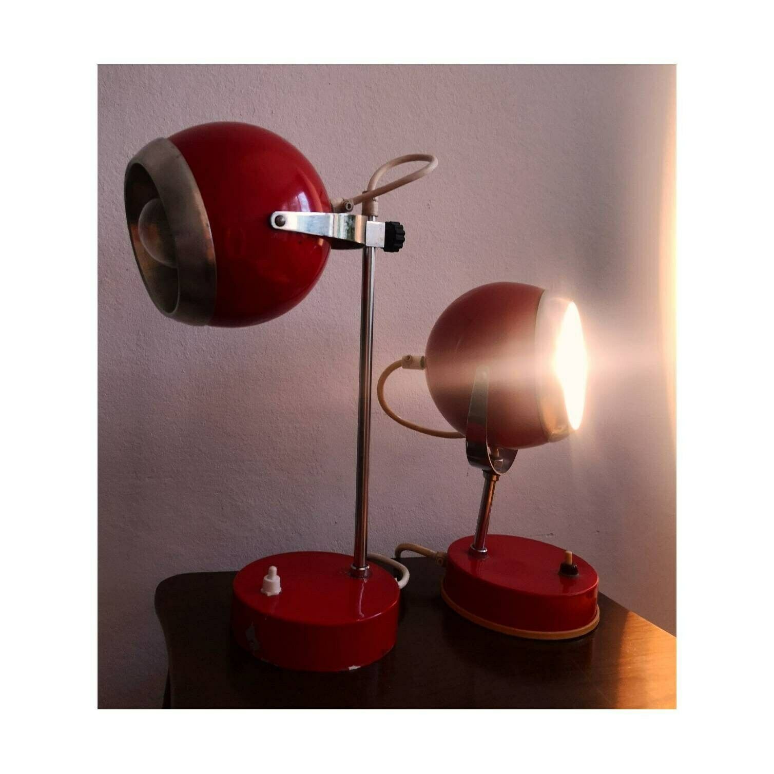 Pair Of Space Age Eyeball Table Lamps // Red Eyeball Lamps // Pair Of Red Table Lamps // Space Age Lamps // Made In Yugoslavia In 1970s photo vintage