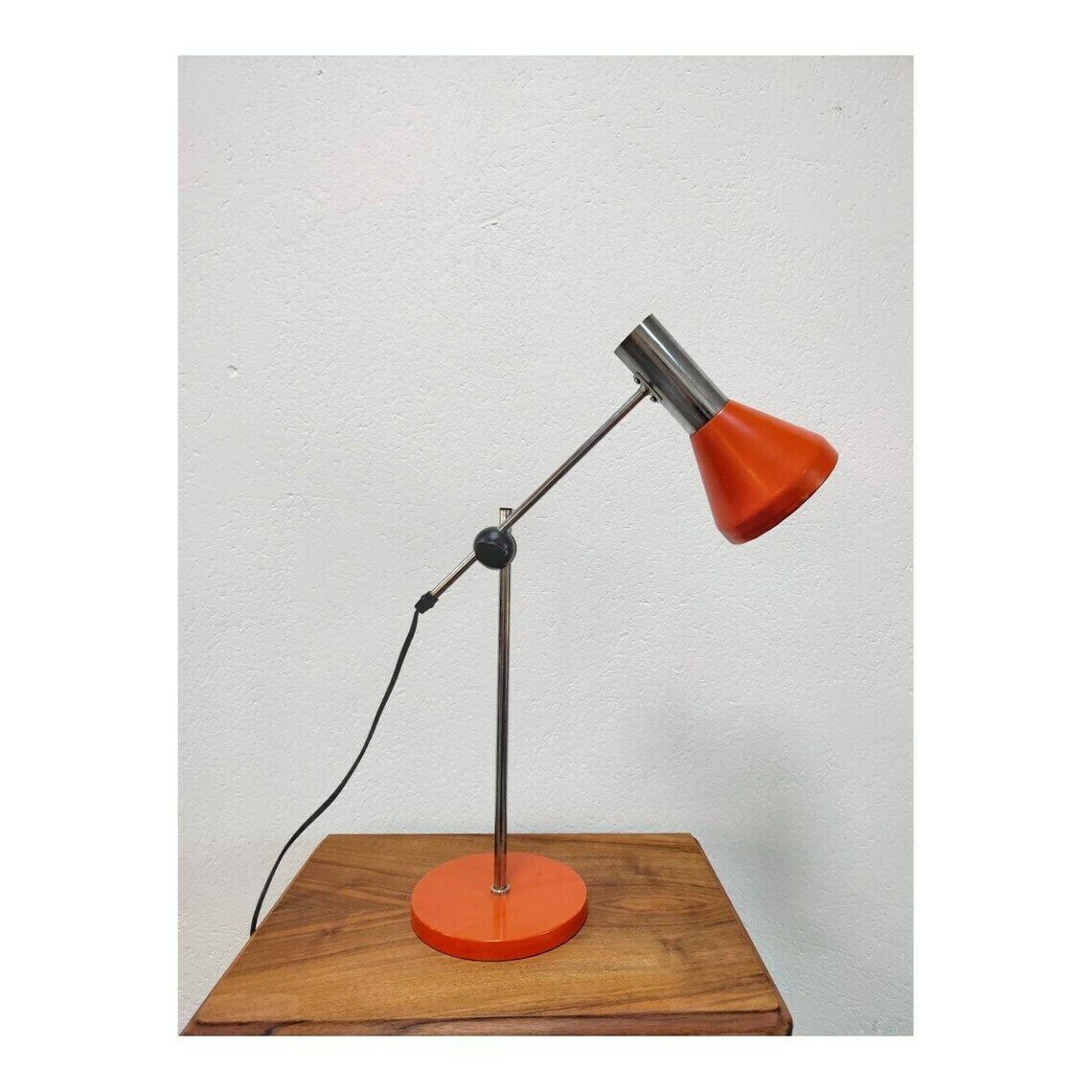 Rare Vintage Desk Lamp Designed By Josef Hurka // Vintage Orange And Chrome Desk Lamp // Made In Germany In 1970s