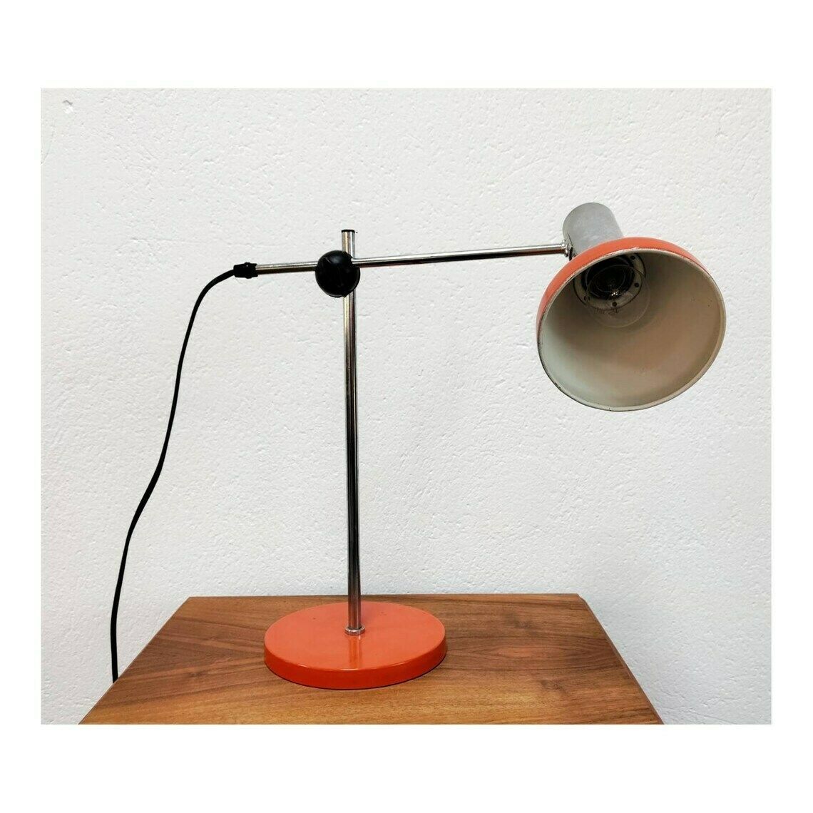 Rare Vintage Desk Lamp Designed By Josef Hurka // Vintage Orange And Chrome Desk Lamp // Made In Germany In 1970s photo vintage