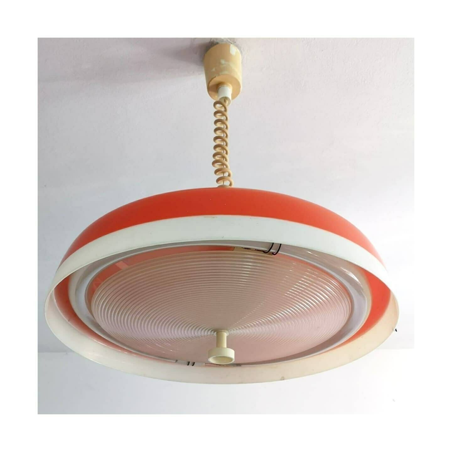 Rare Orange Space Age Pendant // Adjustable Atomic Age Pendant Light // Made In East Germany In 1970s // Acrylic Pull Up Hanging Lamp photo 350.0