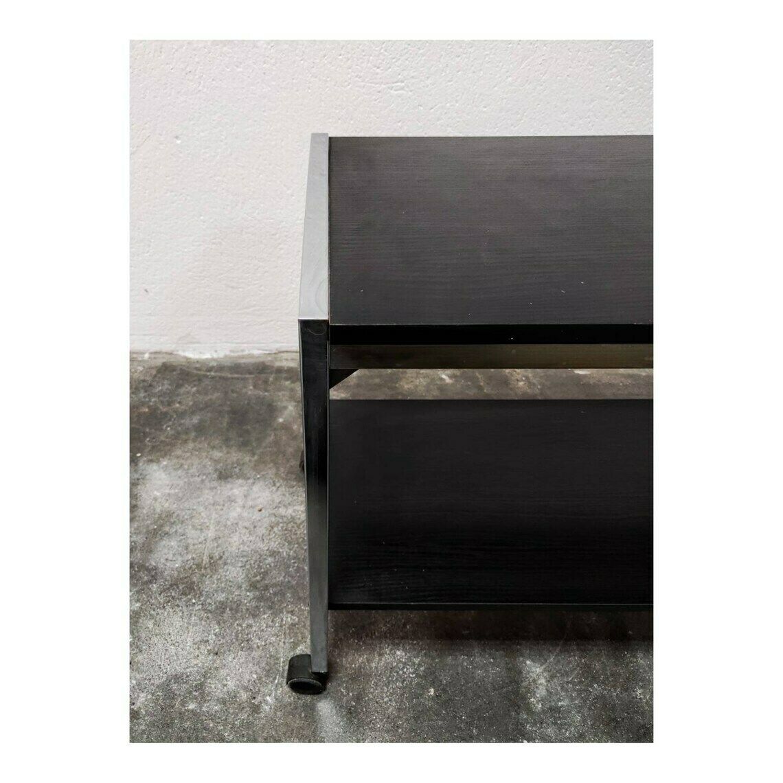Vintage Side Table In Black Finish And Chrome // Vintage Black And Silver Serving Trolley // Made In Germany In 1970s photo vinterior