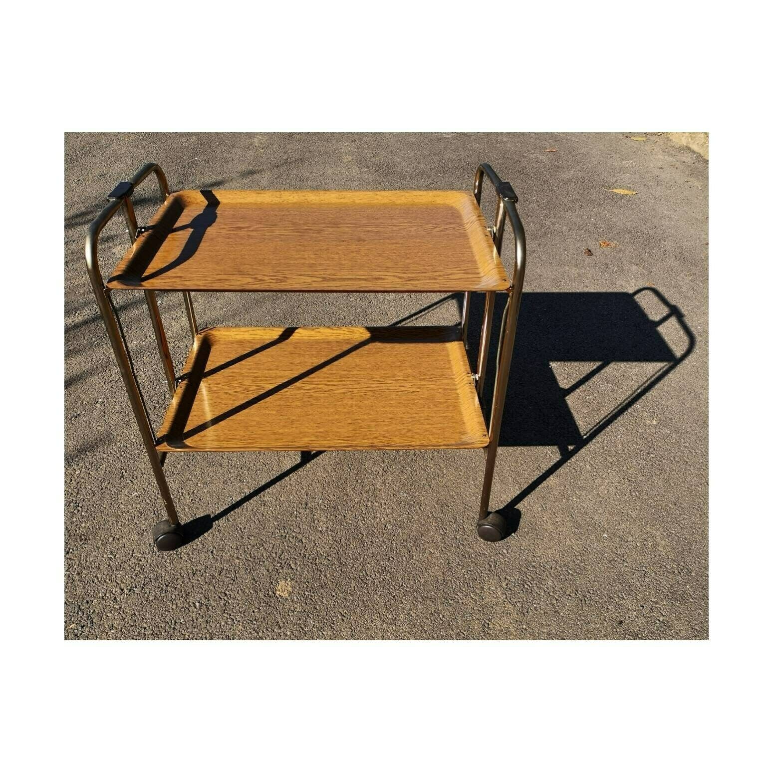 Mid Century Modern Collapsible Serving Trolley // Vintage Bar On Wheel // Rolling Mini Bar // Made In West Germany In 1970s photo vinterior