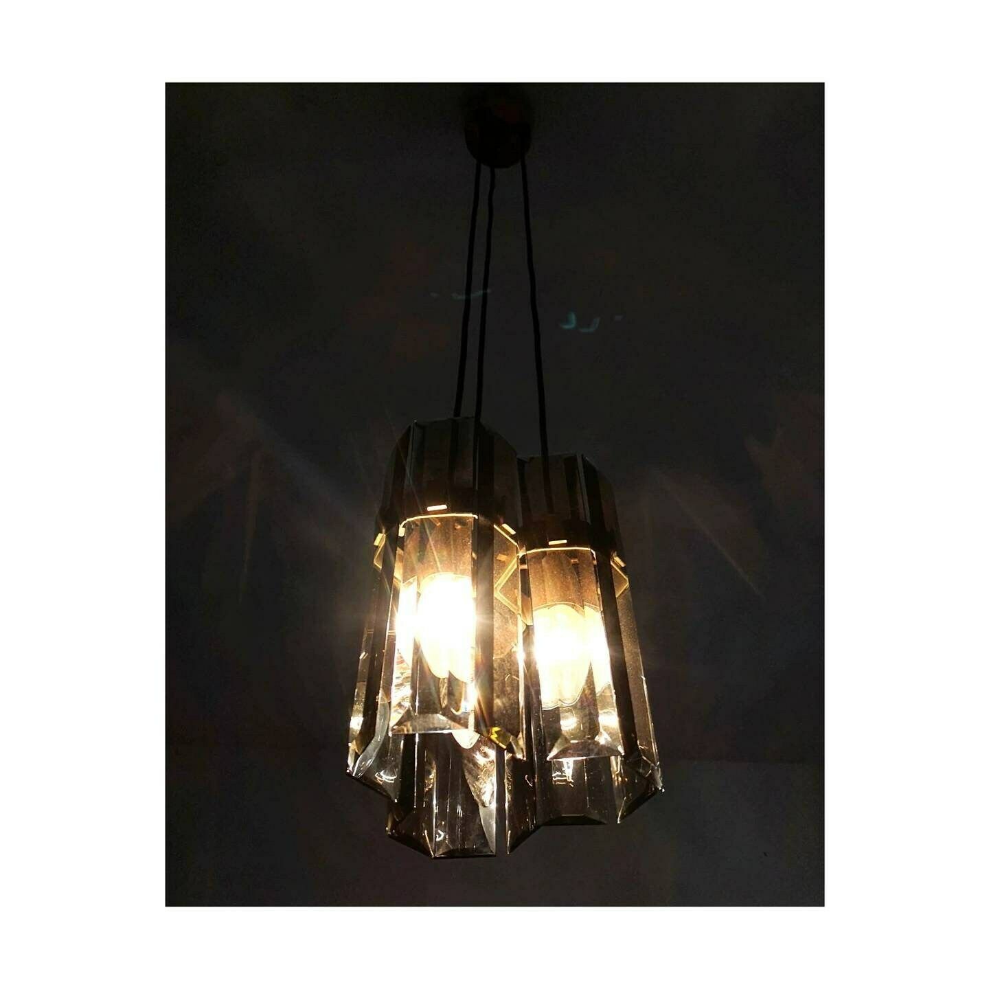 Fontana Arte Light Pendant And Pair Of Sconces // Fontana Arte Wall Lamps // Smoked Glass Pendant // Made In Italy In 1970s photo buy