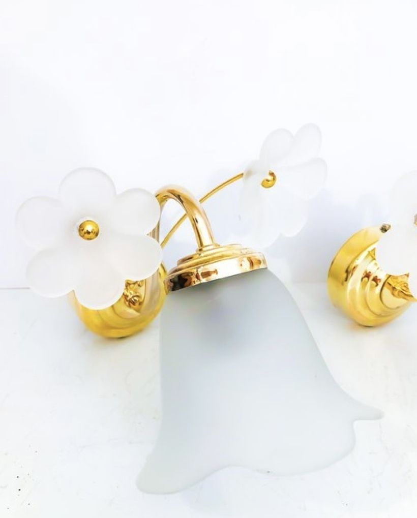 Set Van 2 Messing Art Deco Muurlampen Bloem – Set Of 2 Brass Art Deco Wall Lamps Flower, 1950 – 1974 photo furniture