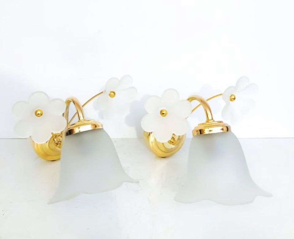 Set Van 2 Messing Art Deco Muurlampen Bloem – Set Of 2 Brass Art Deco Wall Lamps Flower, 1950 – 1974 photo 150.93