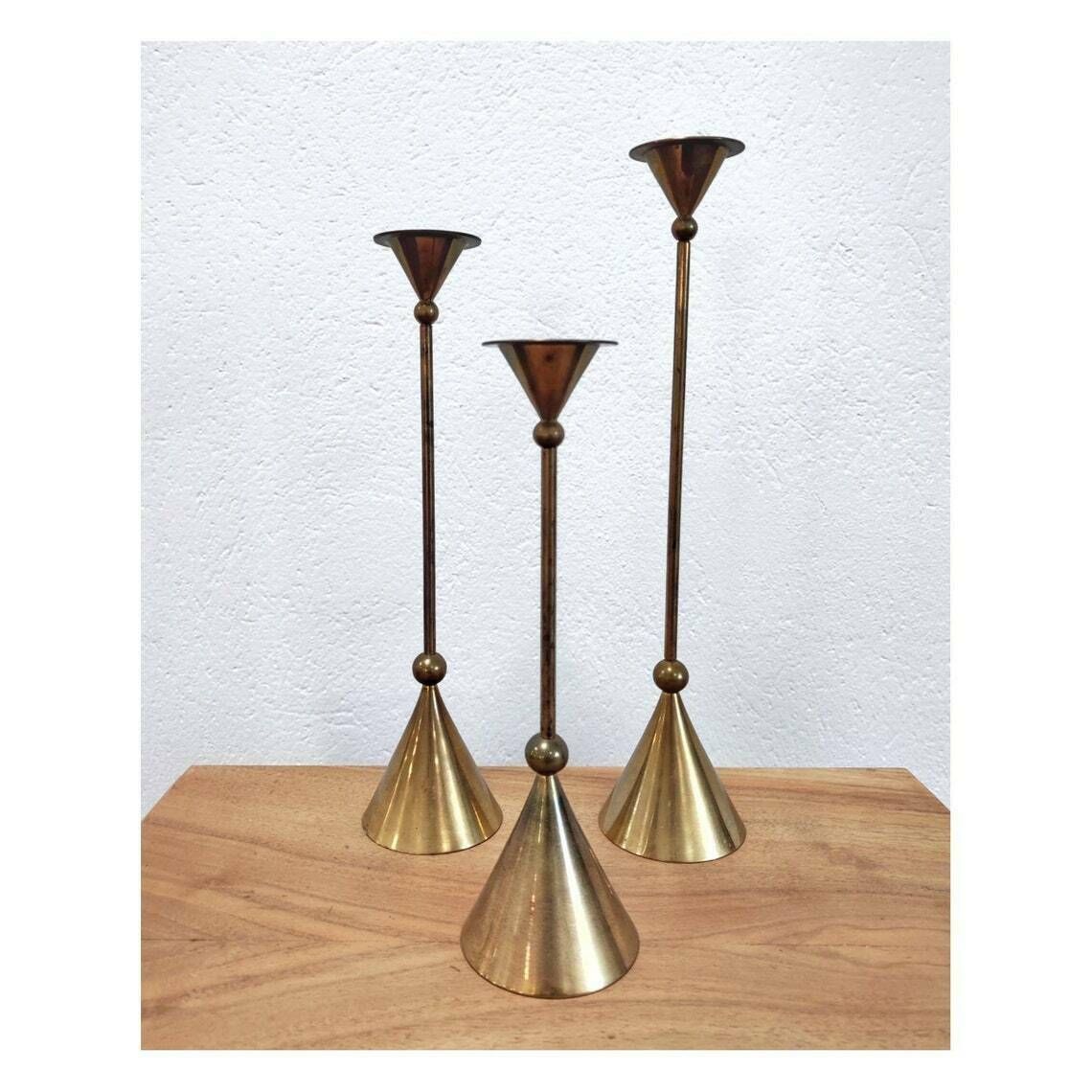 Set Of 3 Bronze Candlestick Holders By Christian De Beaumont / Stilnovo Candle Holders / Vintage Candlestick Holders / Made In France, 1960s