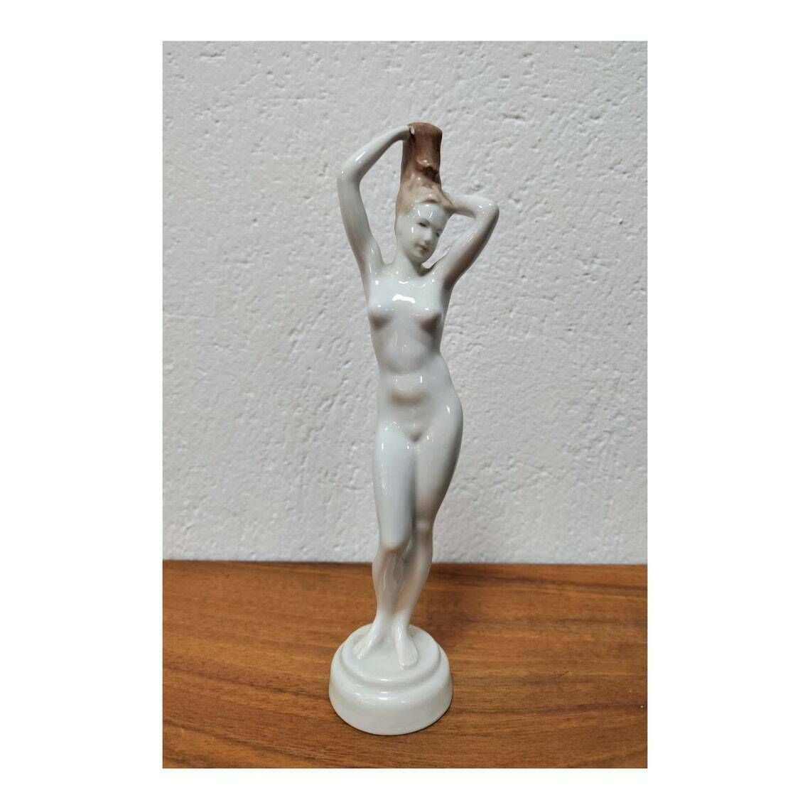 Art Deco Porcelain Figurine By Aquincum Budapest // Hungarian Royal Porcelain // Female Nude Figurine // Made In Hungary In 1950s photo vinterior