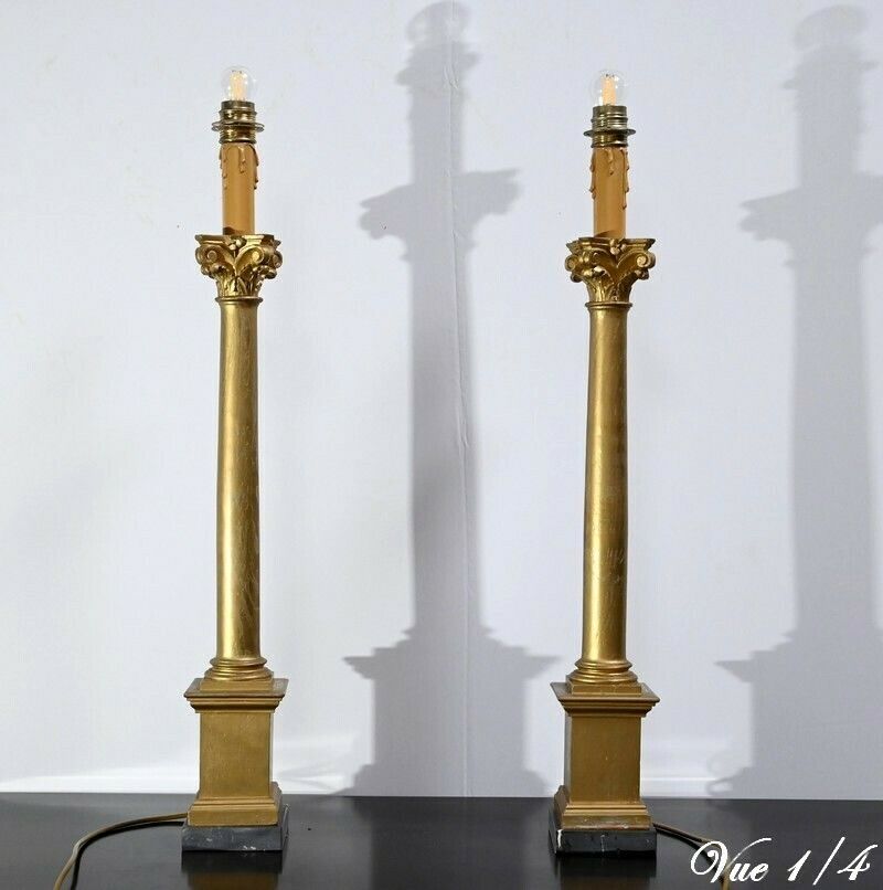 Pair Of Golden Wood Candlesticks, Empire Style – Late 19th Century photo 2008.5