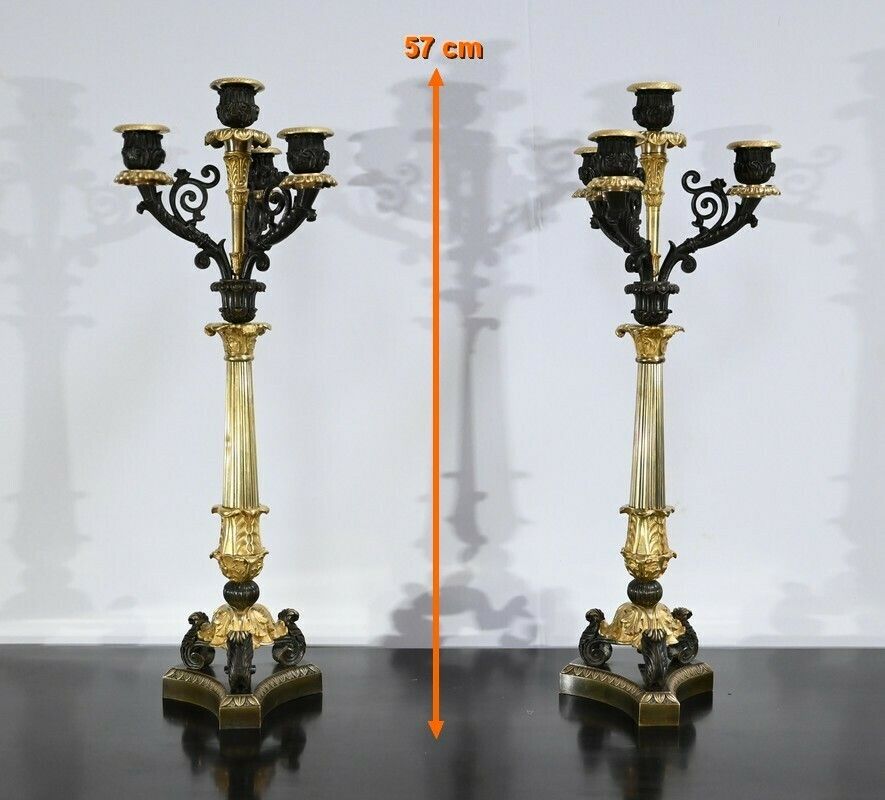 Pair Of Bronze Candlesticks With Double Patina, Restoration Period – Early 19th Century photo furniture